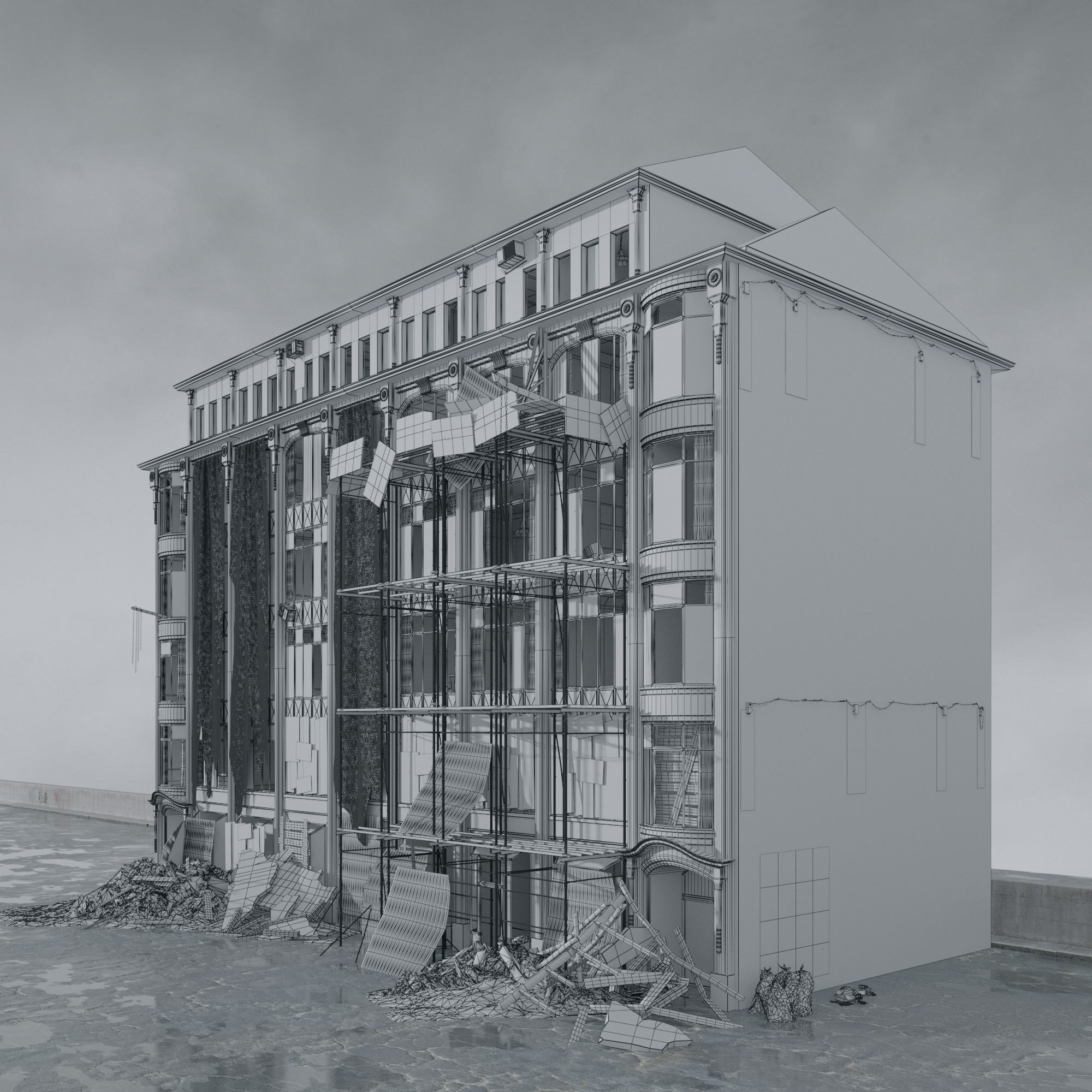Post Apocalyptic Buildings 3D Model – High Quality PBR Textures, FBX - View 63