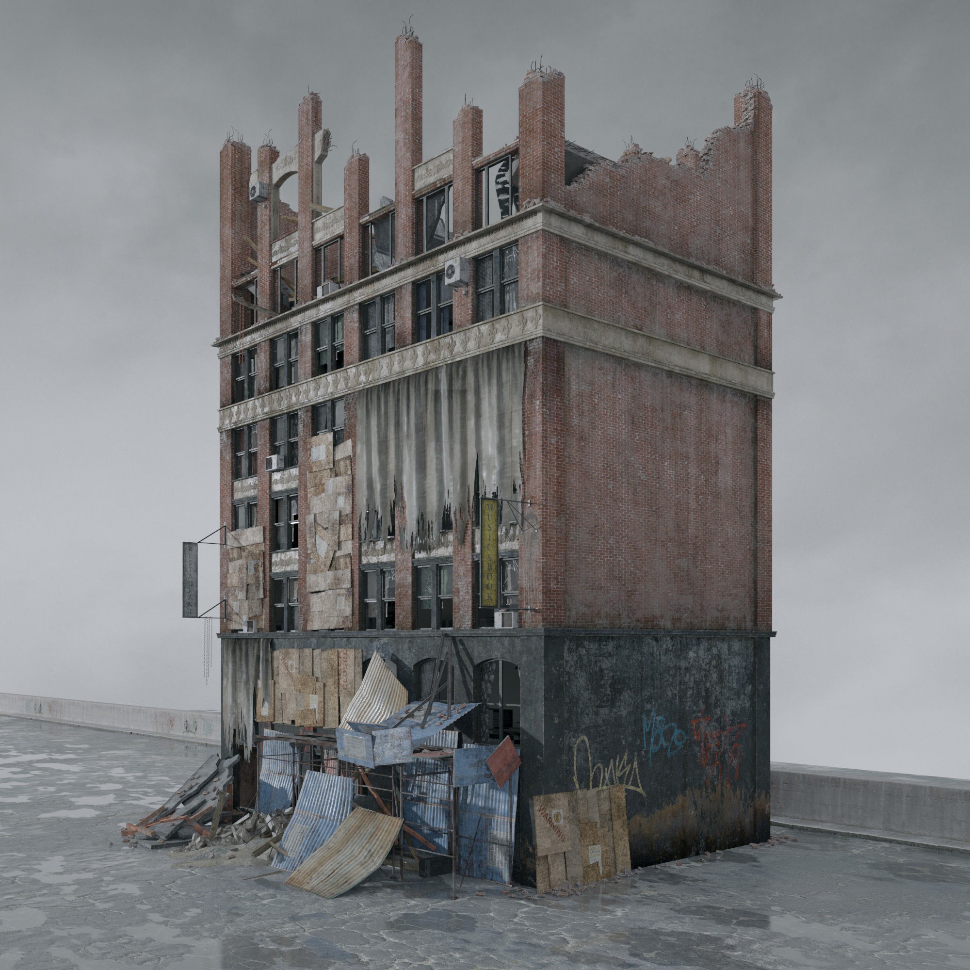 Post Apocalyptic Buildings 3D Model – High Quality PBR Textures, FBX - View 64