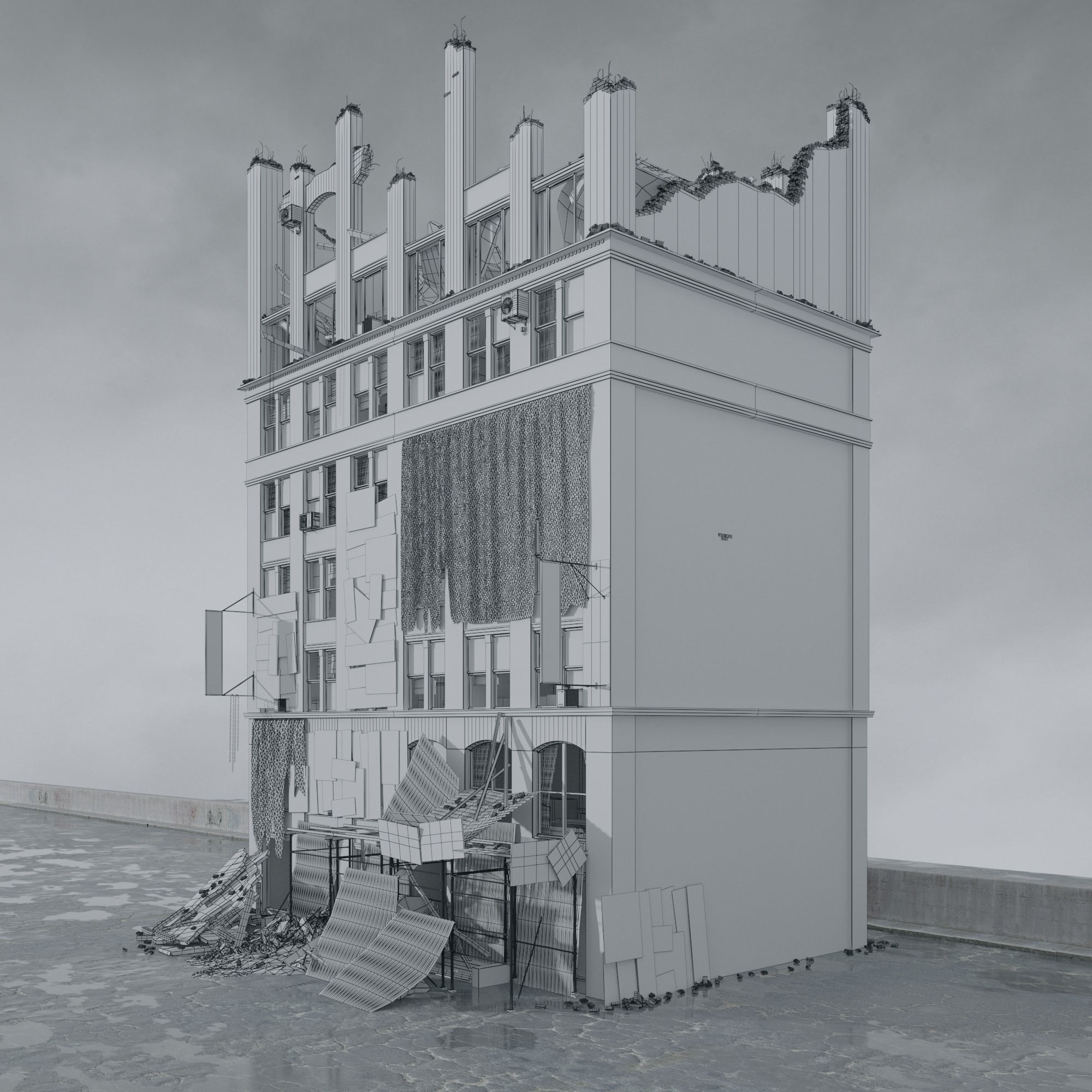 Post Apocalyptic Buildings 3D Model – High Quality PBR Textures, FBX - View 65
