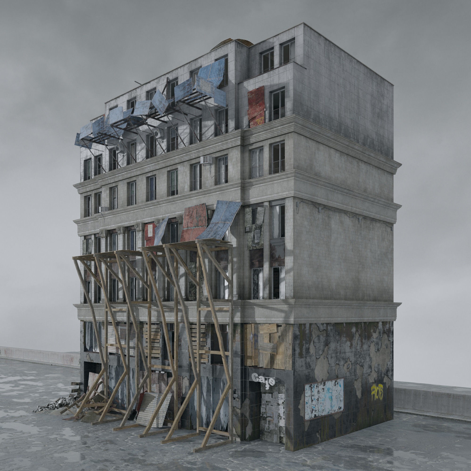 Post Apocalyptic Buildings 3D Model – High Quality PBR Textures, FBX - View 66