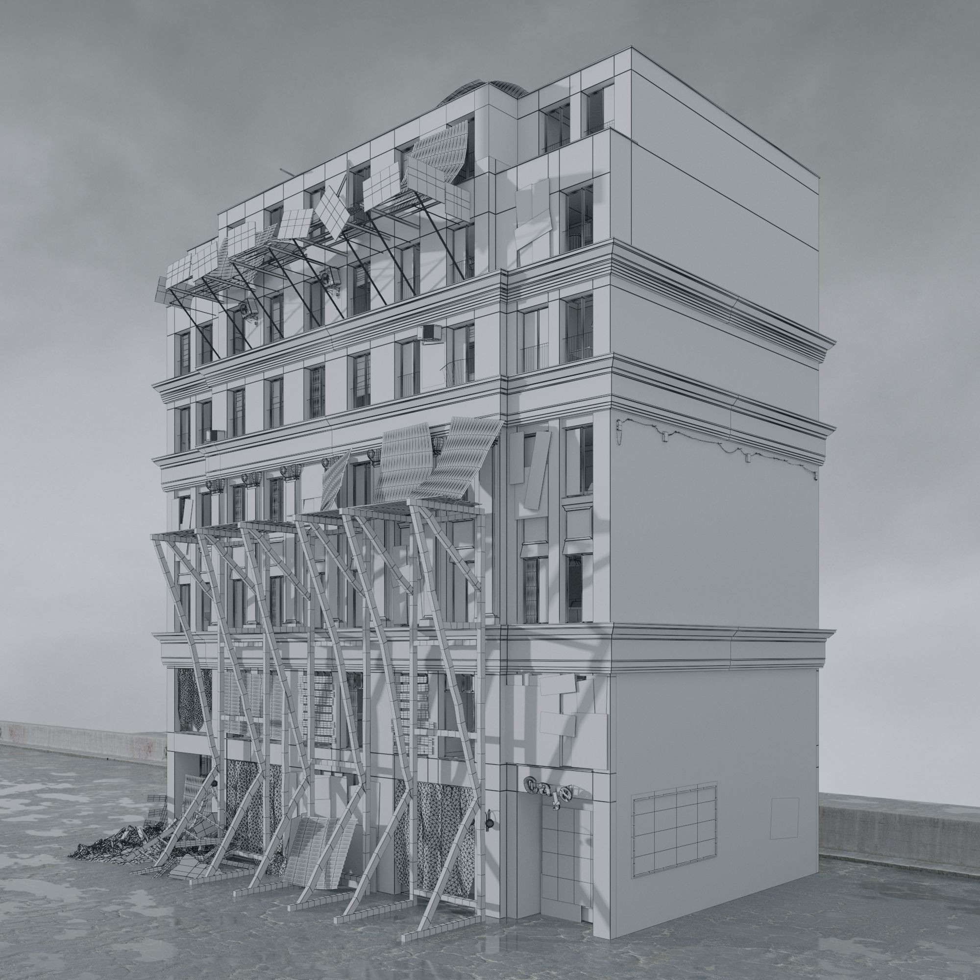 Post Apocalyptic Buildings 3D Model – High Quality PBR Textures, FBX - View 67