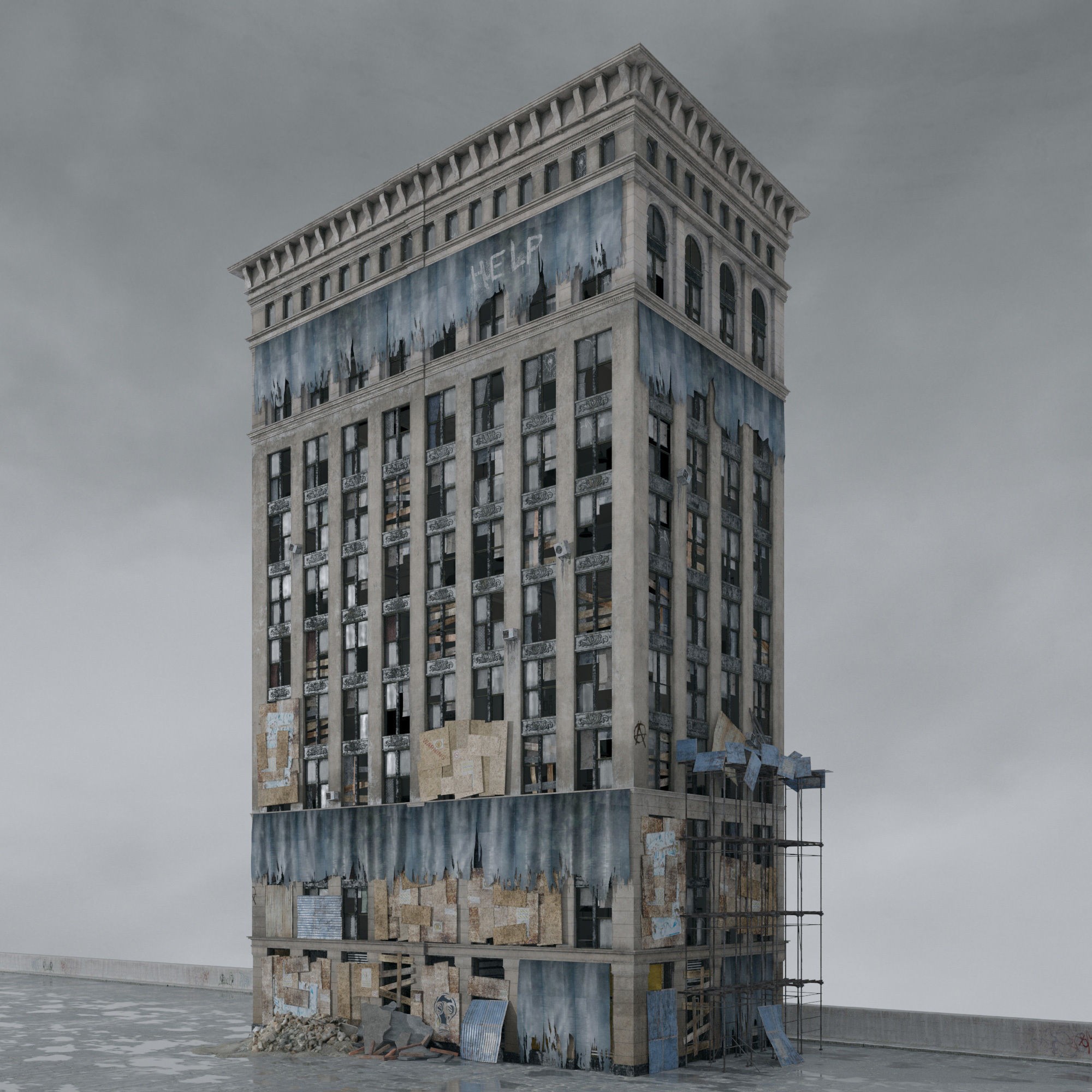 Post Apocalyptic Buildings 3D Model – High Quality PBR Textures, FBX - View 68