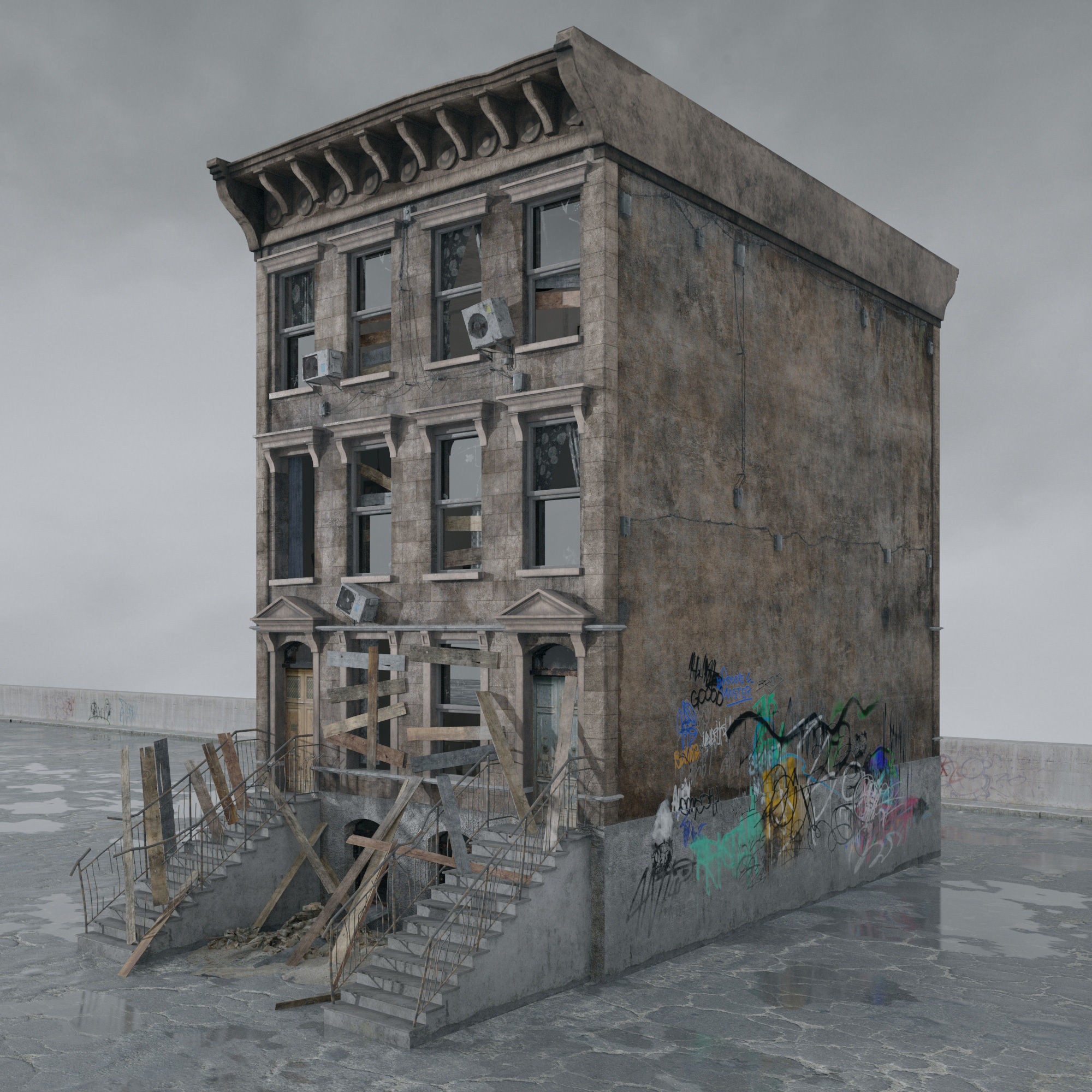 Post Apocalyptic Buildings 3D Model – High Quality PBR Textures, FBX - View 8