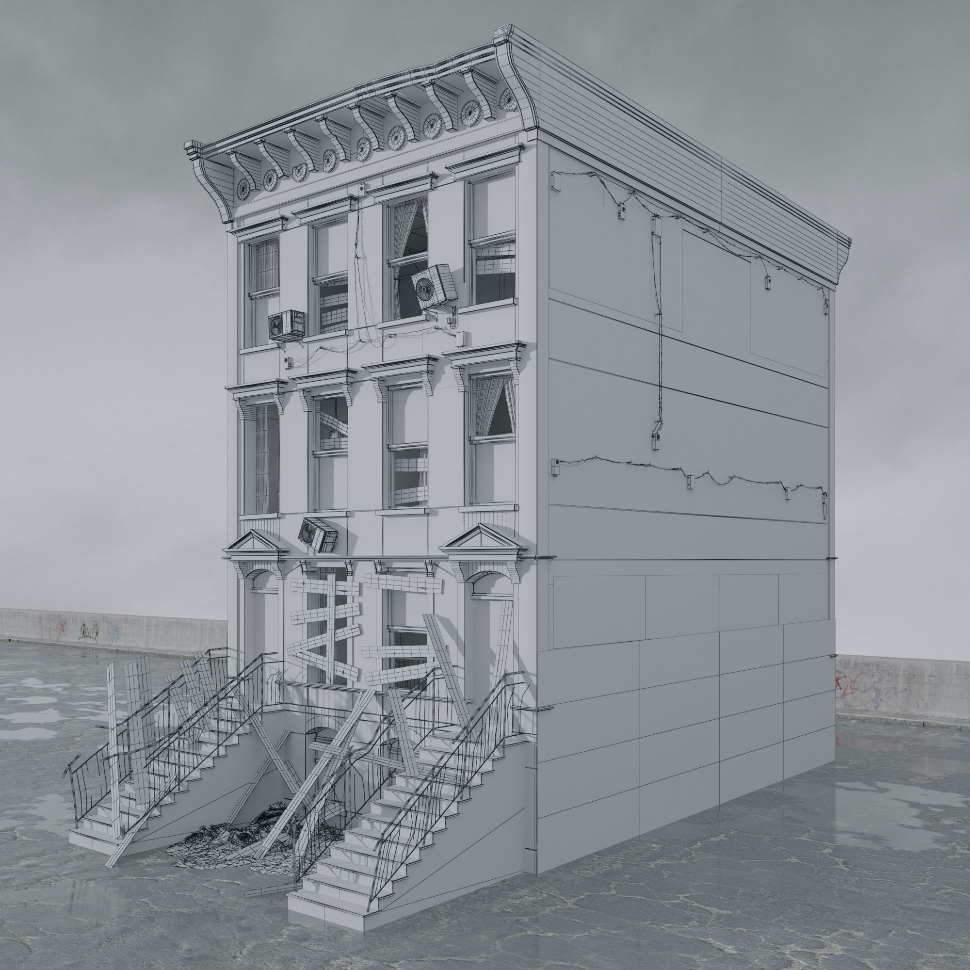 Post Apocalyptic Buildings 3D Model – High Quality PBR Textures, FBX - View 9