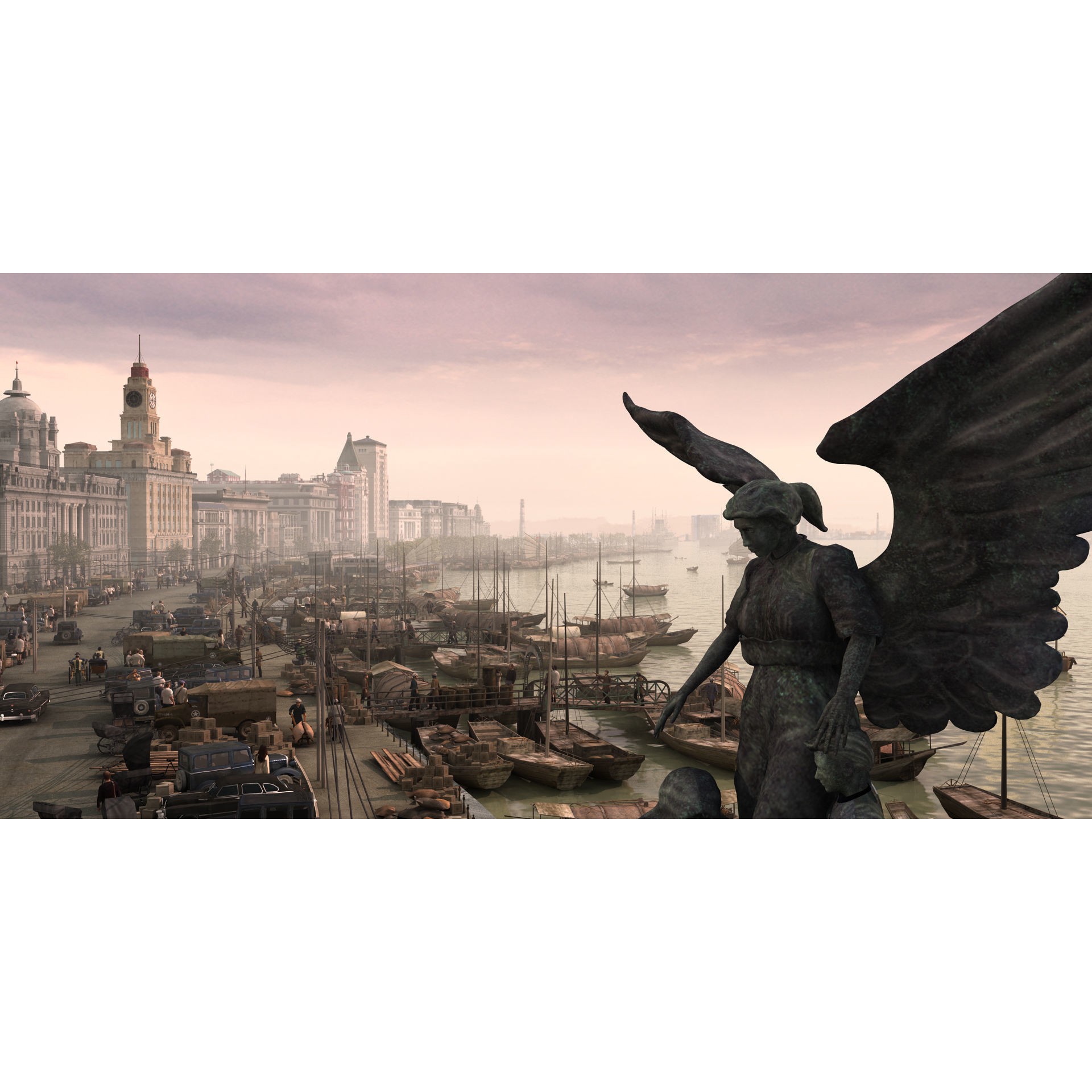 Old Shanghai Bund 3D Model – Detailed Architectural Asset, FBX - View 3