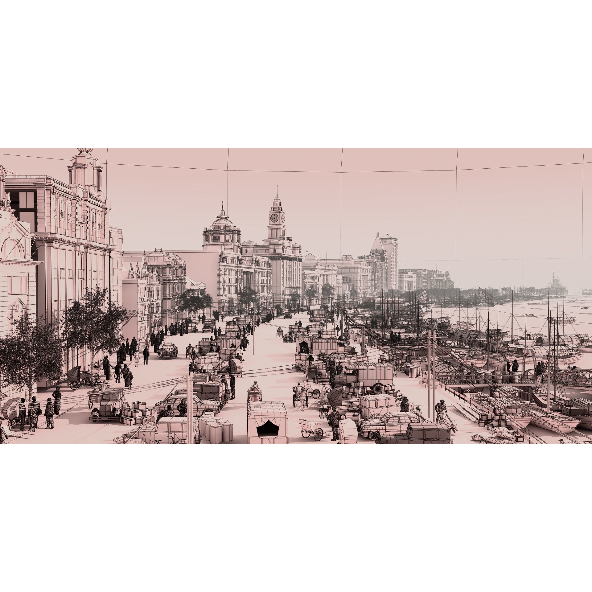 Old Shanghai Bund 3D Model – Detailed Architectural Asset, FBX - View 8