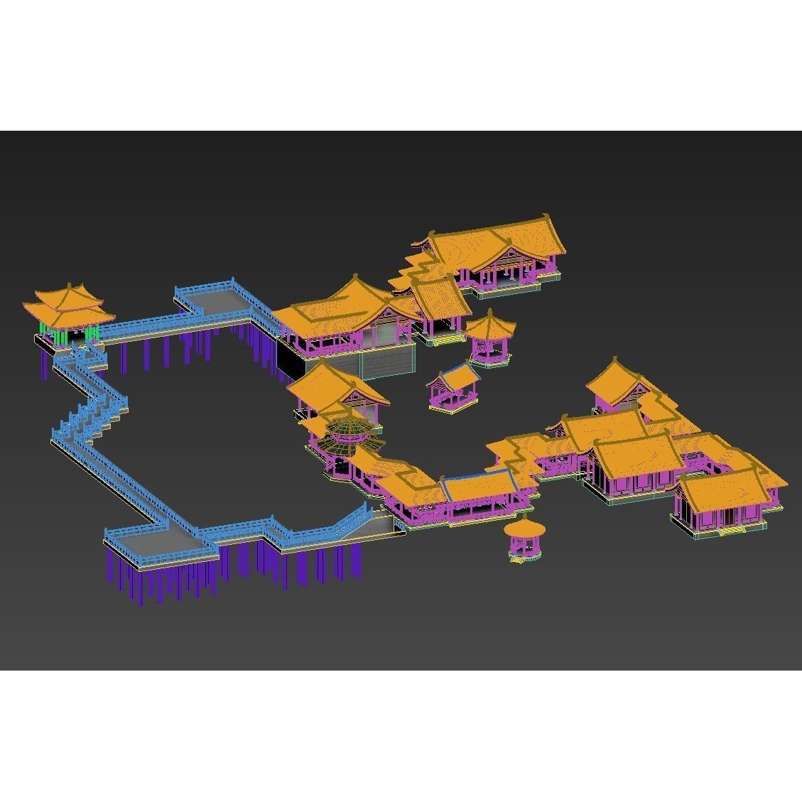 Ancient Chinese Architecture 3D Model – Detailed Palatial Structures, FBX, OBJ - View 10
