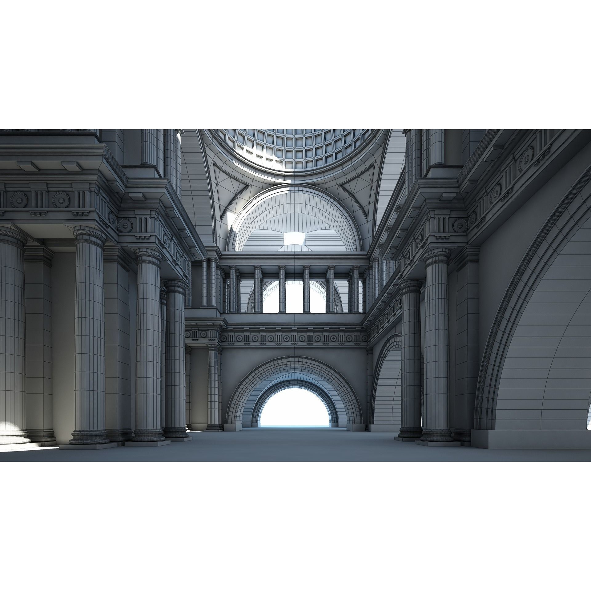 Doric Hall 3D Model – Classical Interior with V-Ray Textures, FBX