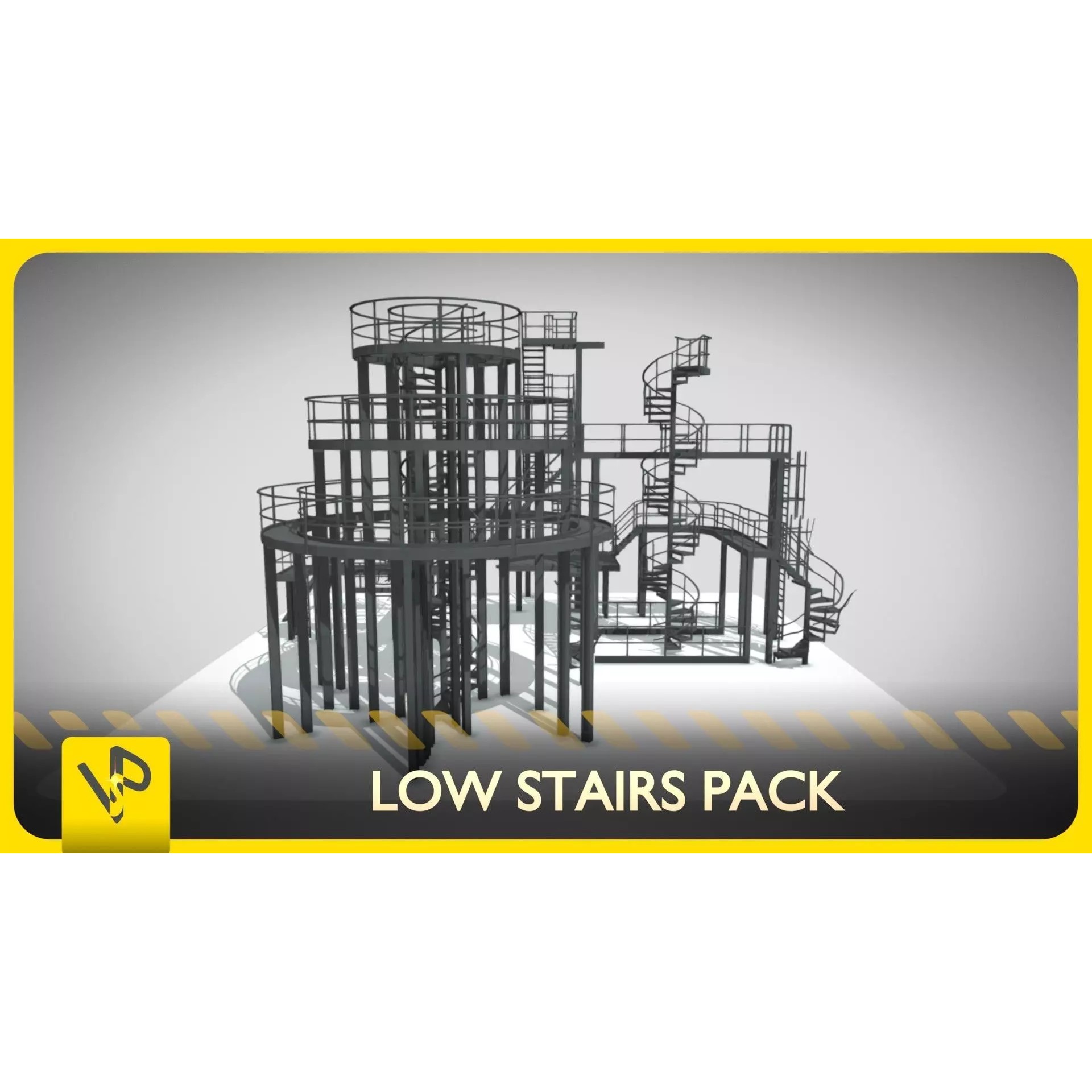 Low Stairs 3D Model – Low Poly Industrial Fixture with PBR Textures - View 2