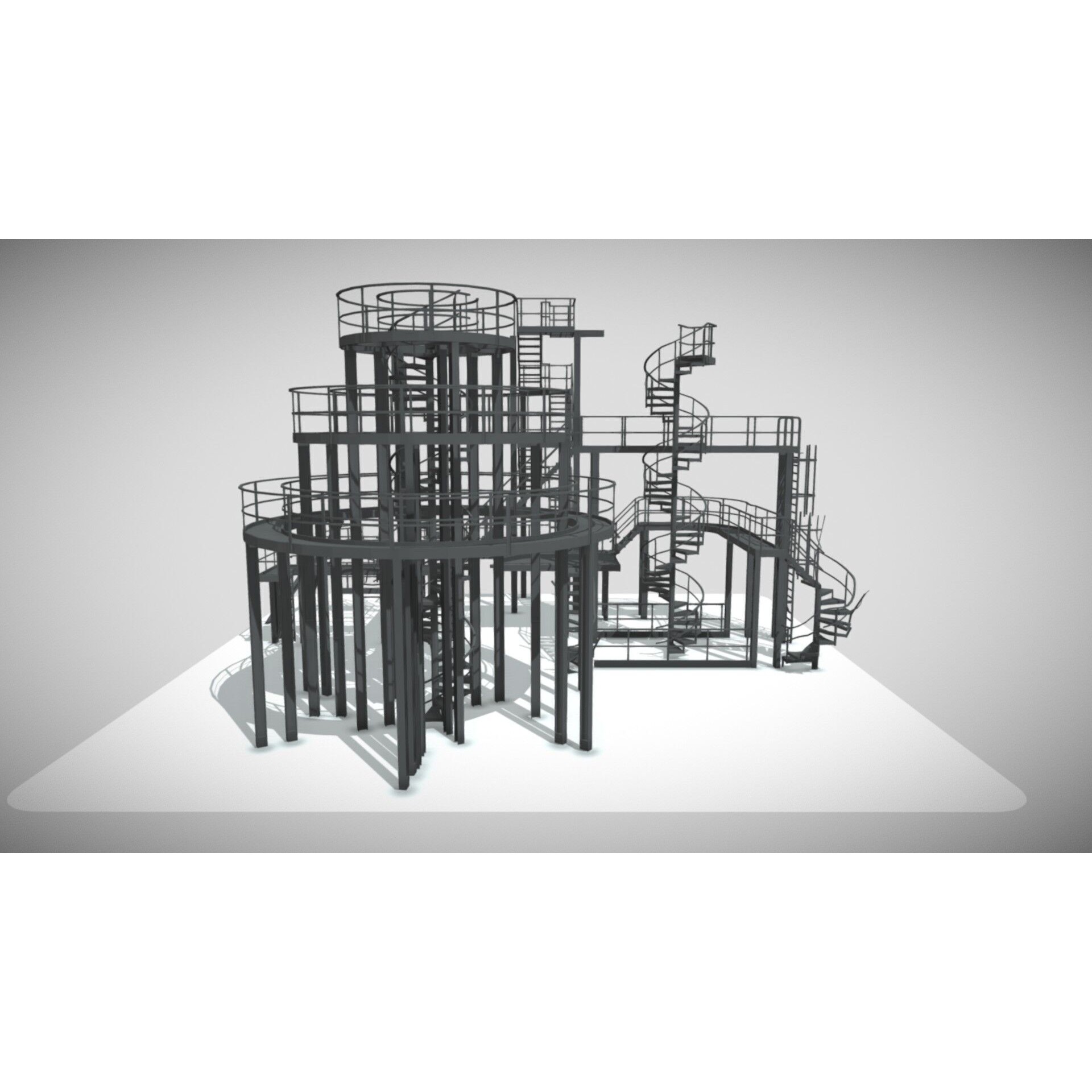 Low Stairs 3D Model – Low Poly Industrial Fixture with PBR Textures - View 3