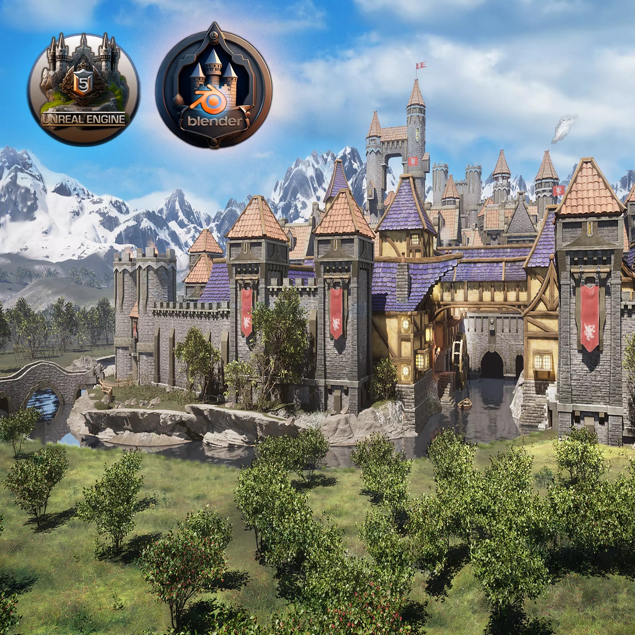 Medieval Castles & Towns 3D Model – Modular Kitbash Pack for Blender & UE5 - View 2