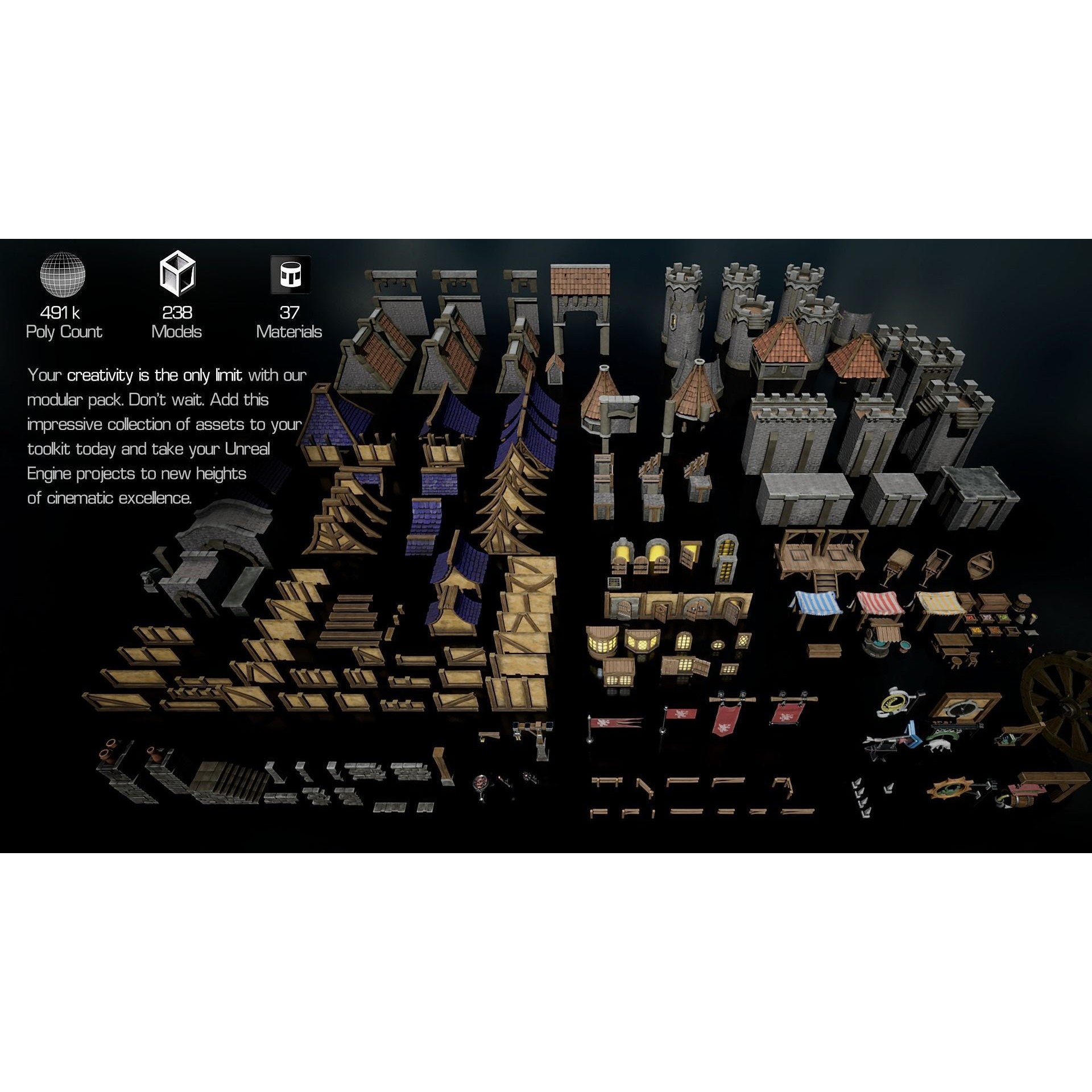 Medieval Castles & Towns 3D Model – Modular Kitbash Pack for Blender & UE5 - View 7