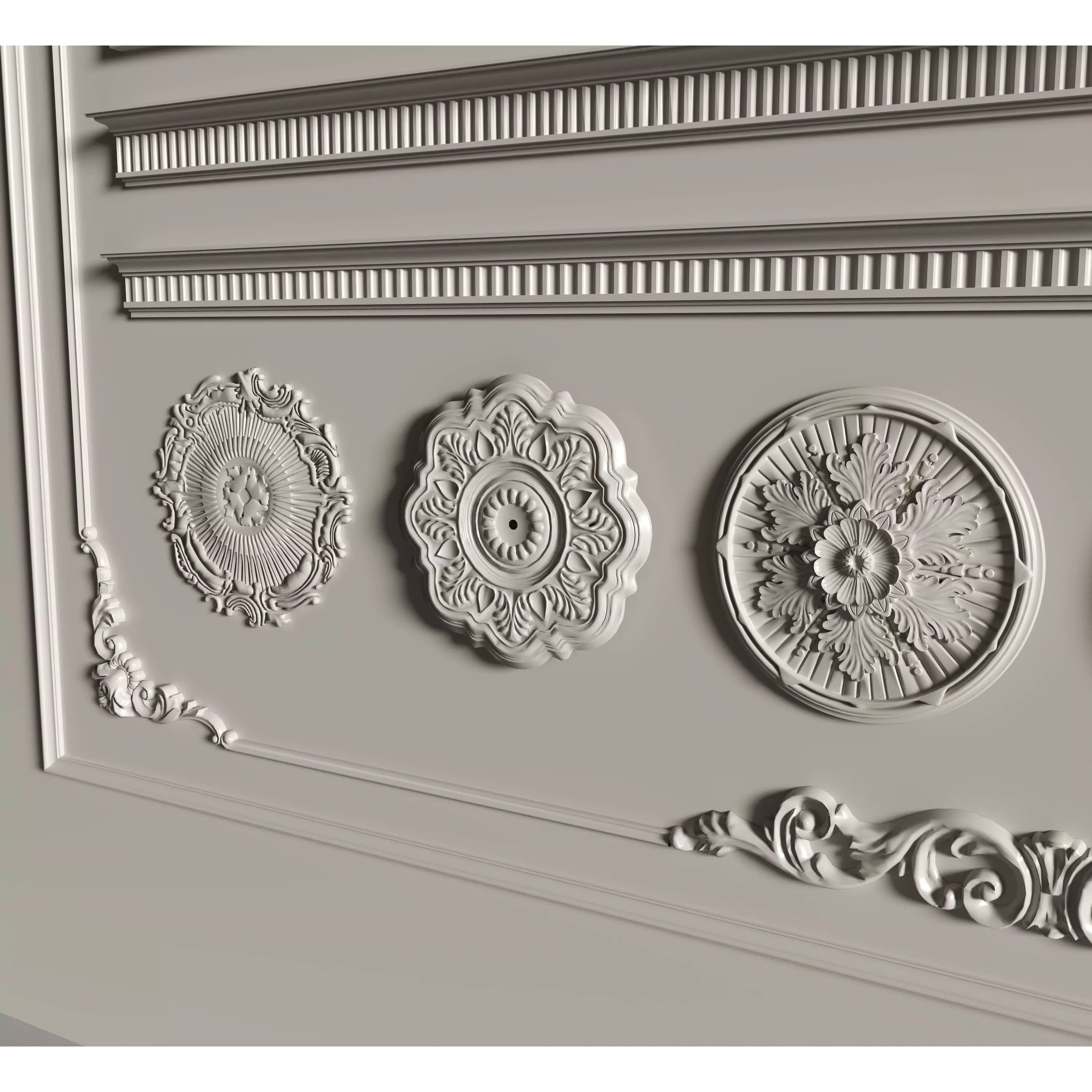 Stucco Molding Frame 3D Model – Low Poly Architectural Decoration, FBX, OBJ - View 10