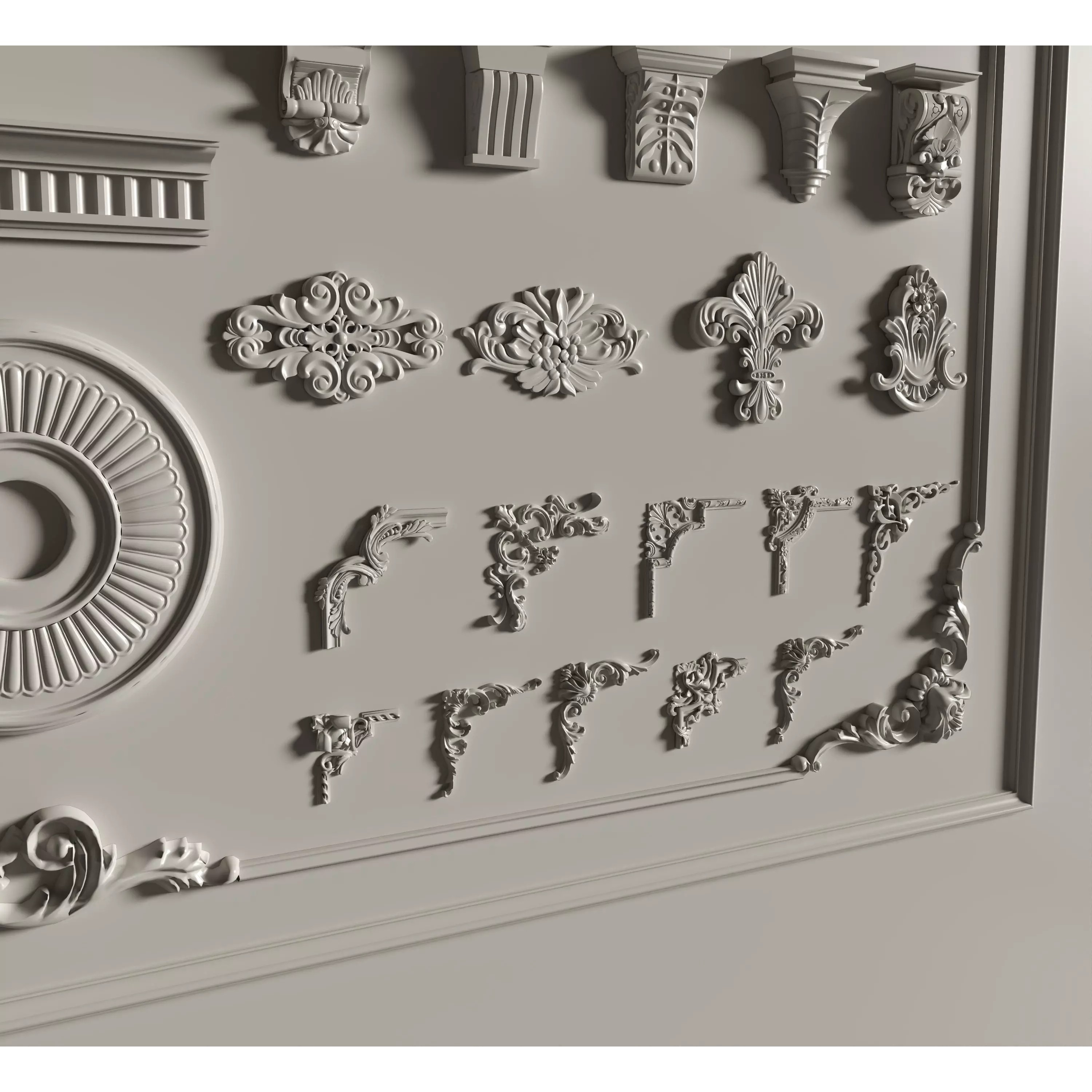 Stucco Molding Frame 3D Model – Low Poly Architectural Decoration, FBX, OBJ - View 11