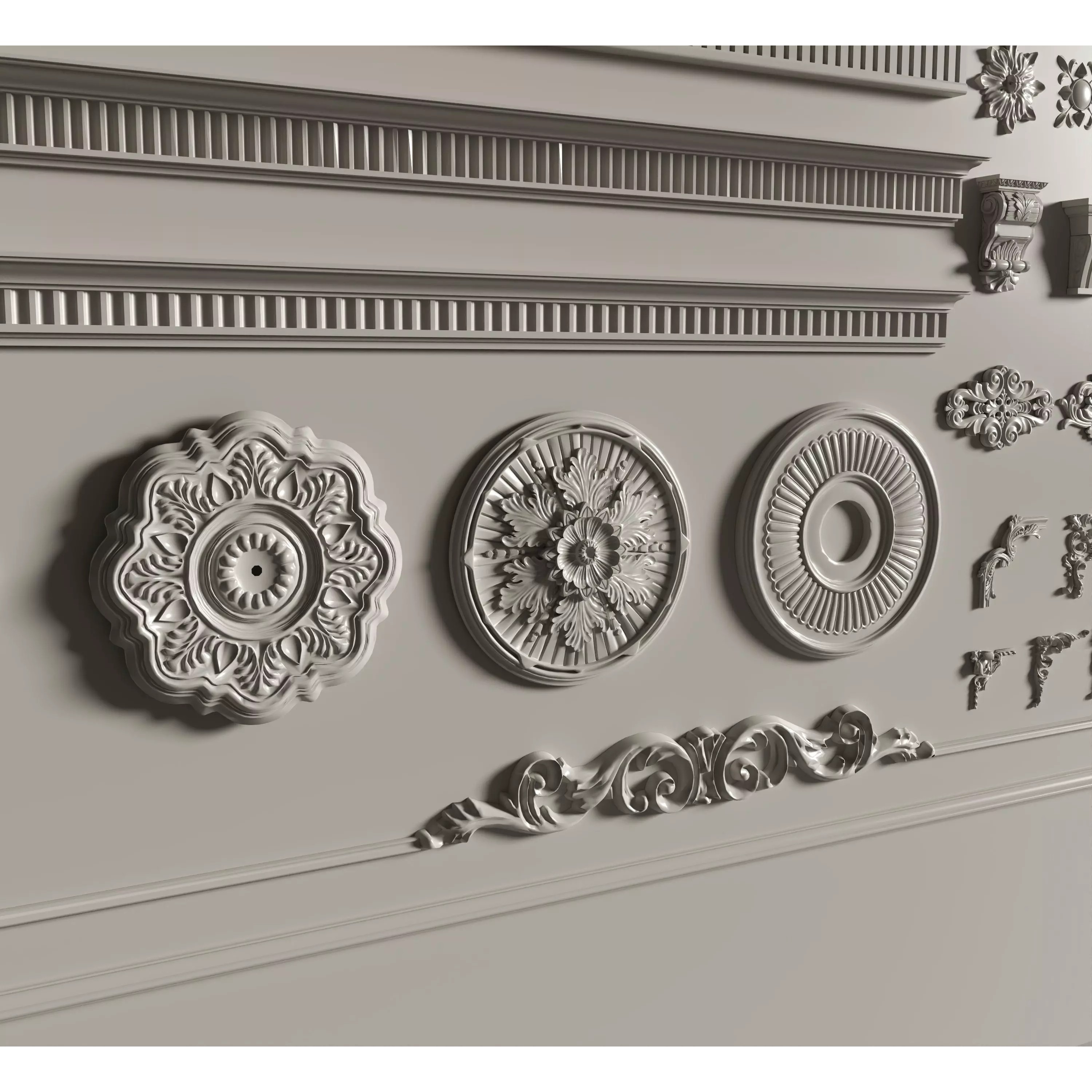 Stucco Molding Frame 3D Model – Low Poly Architectural Decoration, FBX, OBJ - View 12