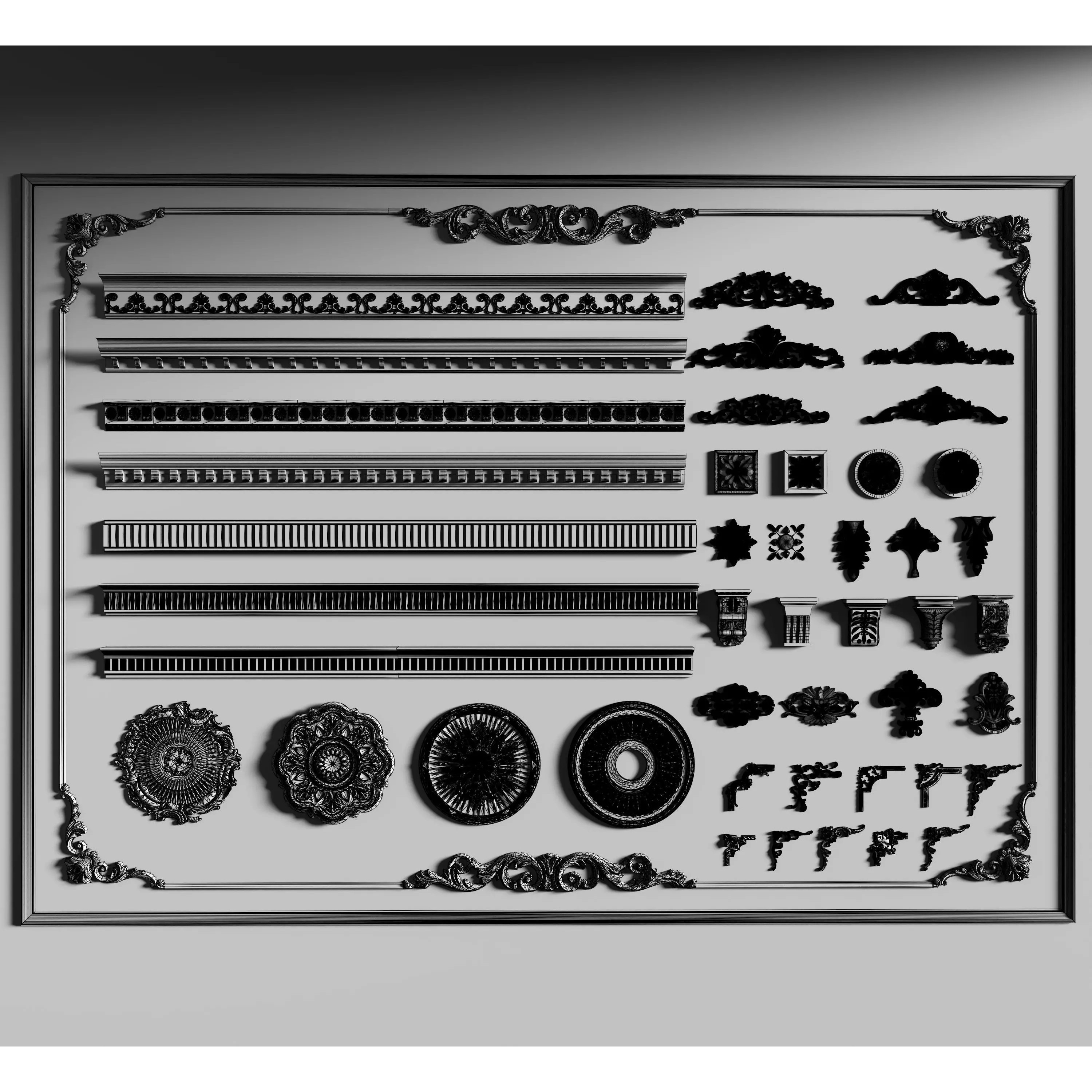 Stucco Molding Frame 3D Model – Low Poly Architectural Decoration, FBX, OBJ - View 13