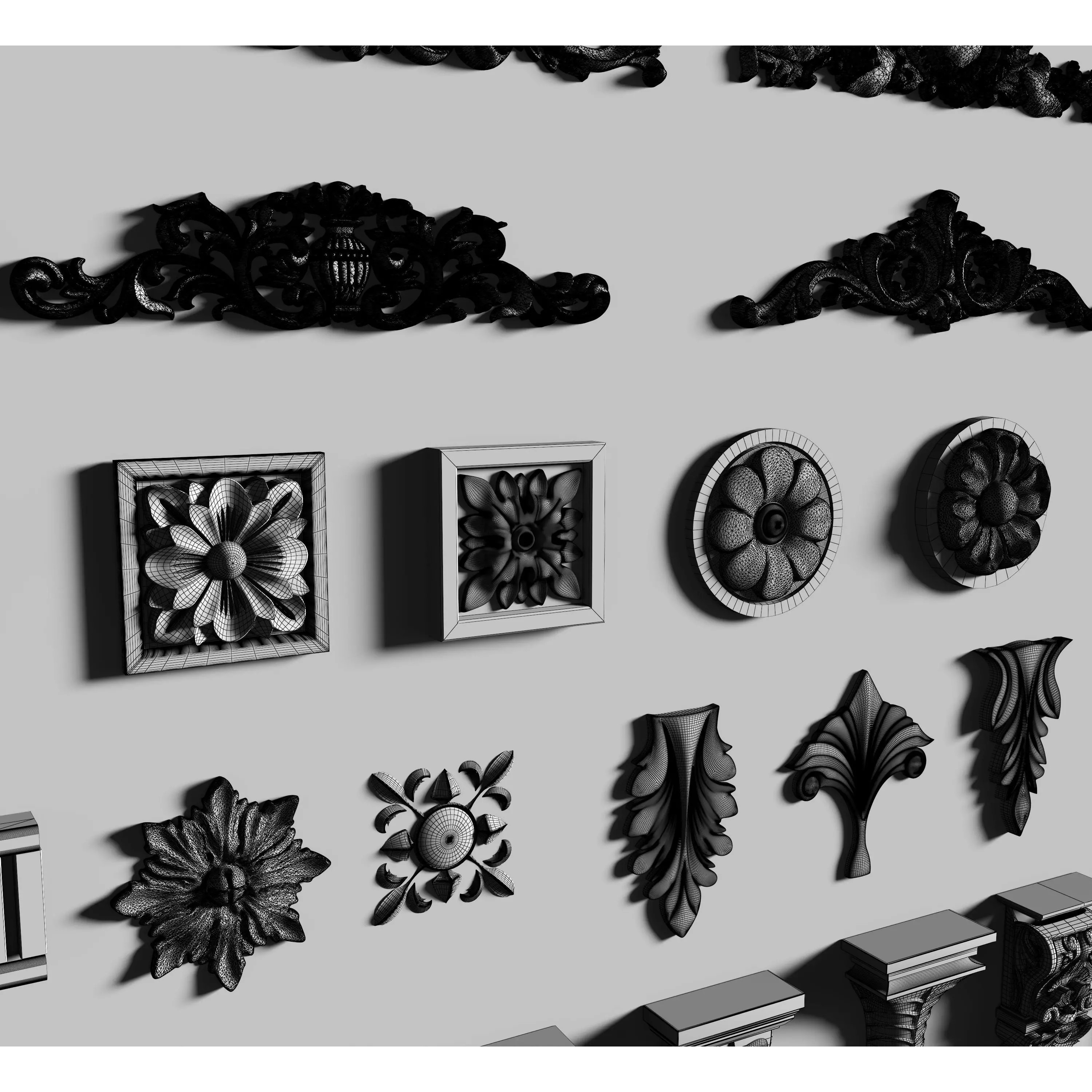 Stucco Molding Frame 3D Model – Low Poly Architectural Decoration, FBX, OBJ - View 16