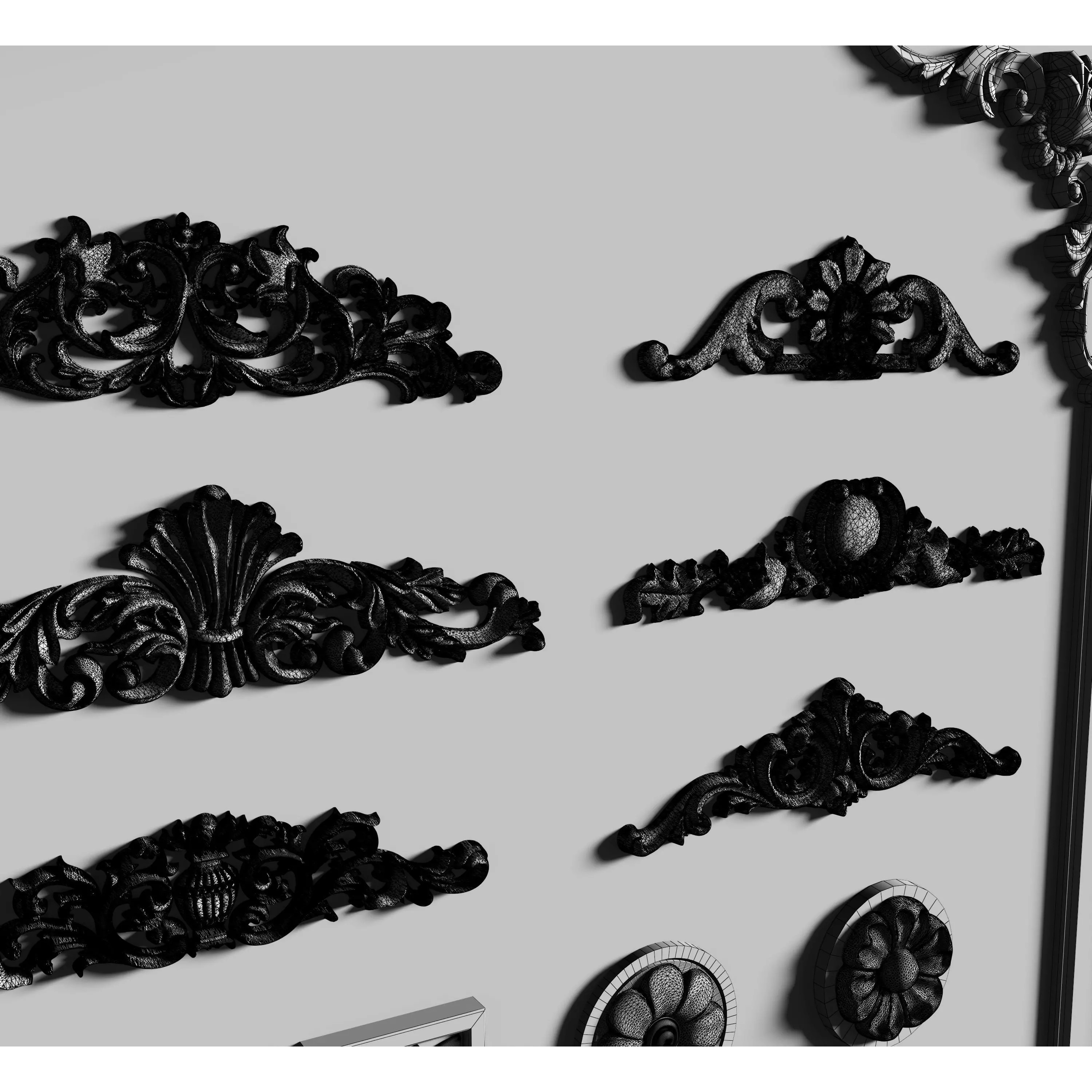 Stucco Molding Frame 3D Model – Low Poly Architectural Decoration, FBX, OBJ - View 17