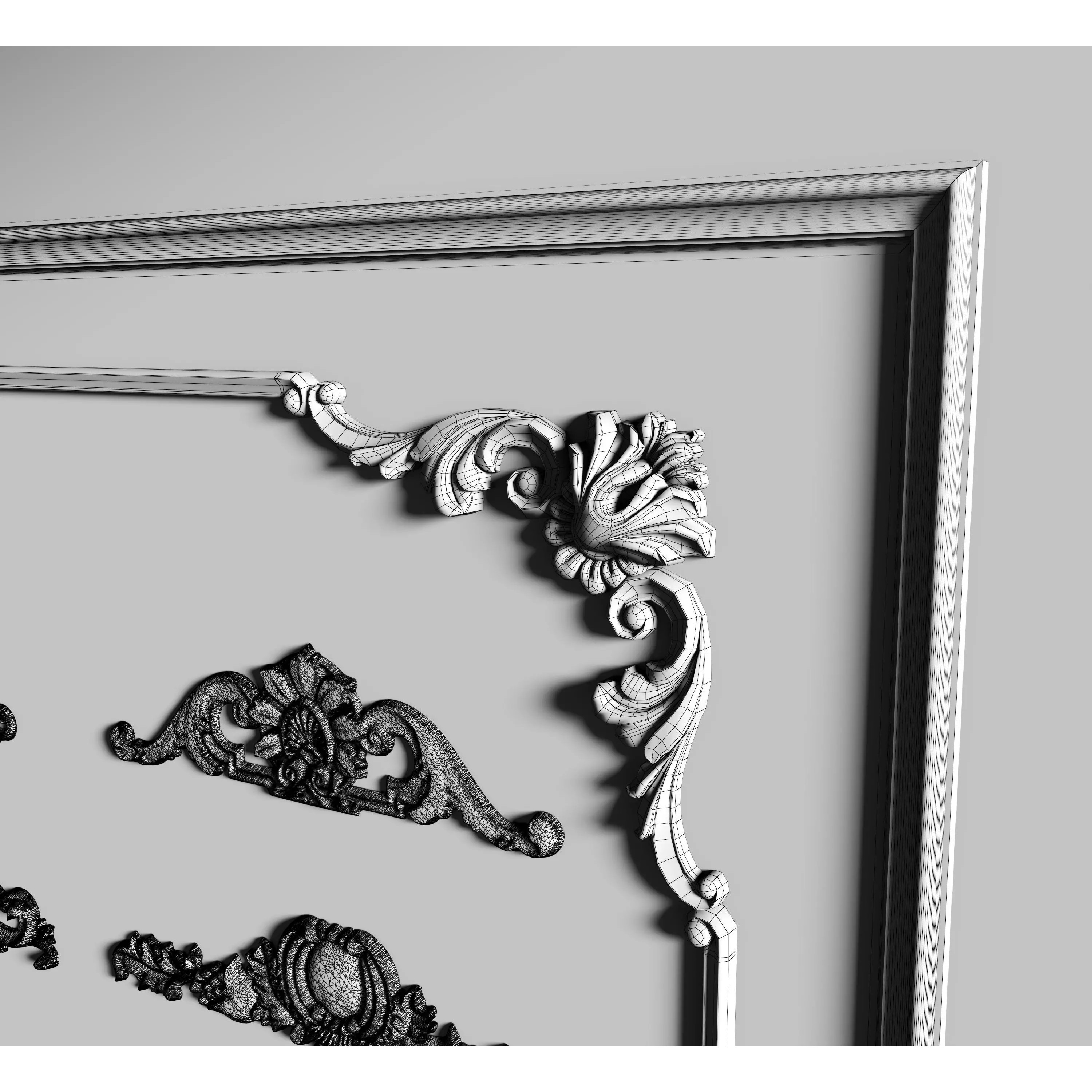 Stucco Molding Frame 3D Model – Low Poly Architectural Decoration, FBX, OBJ - View 18
