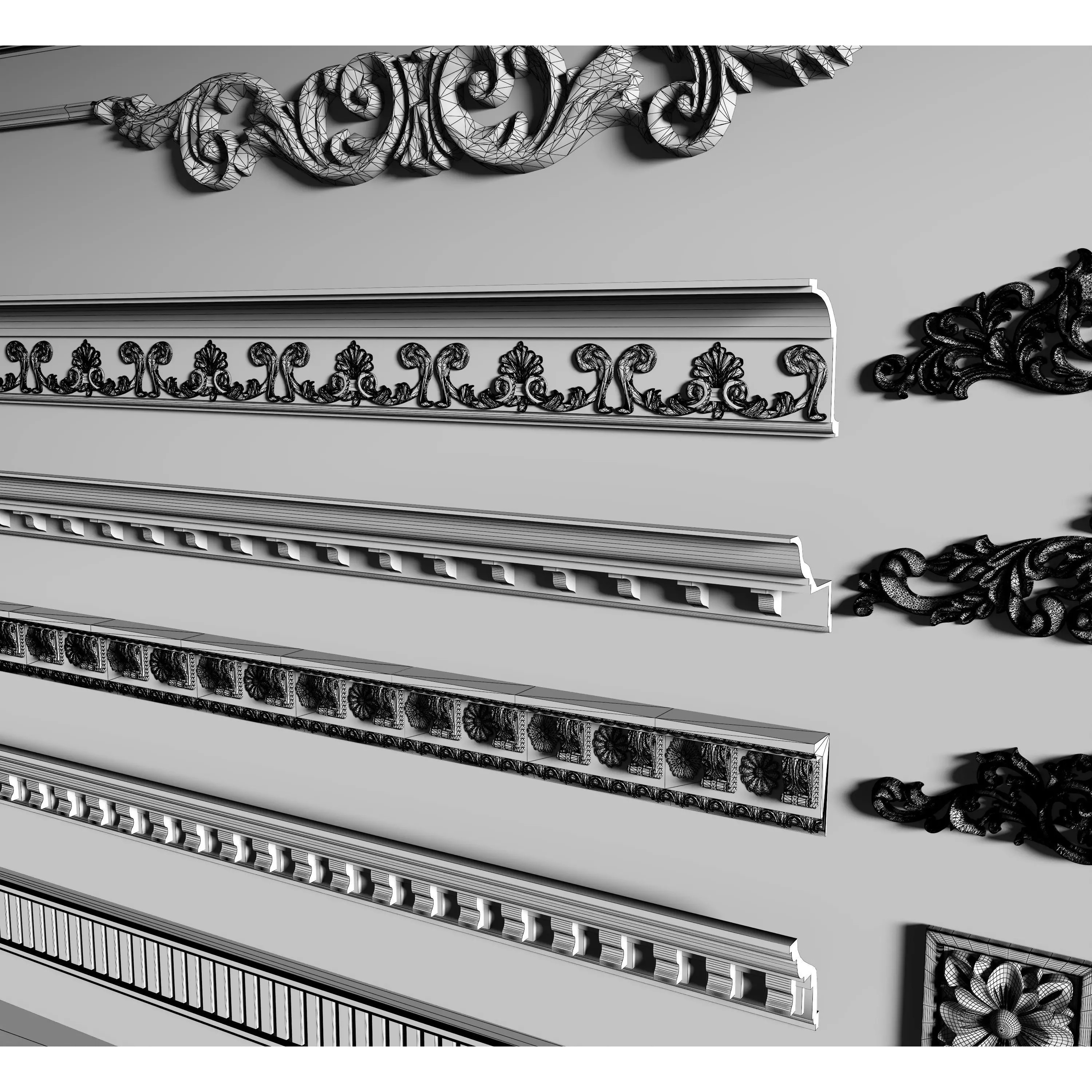 Stucco Molding Frame 3D Model – Low Poly Architectural Decoration, FBX, OBJ - View 19