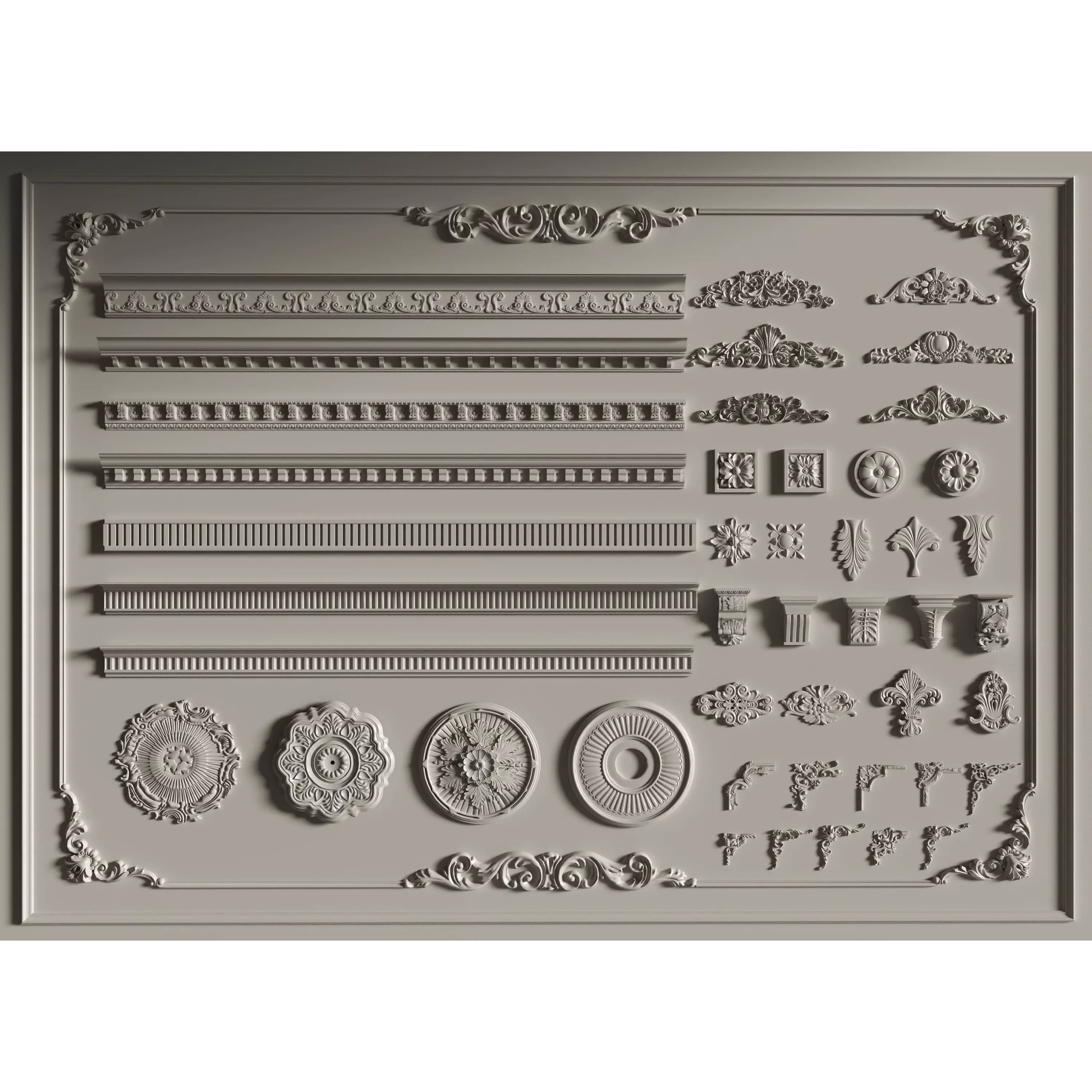 Stucco Molding Frame 3D Model – Low Poly Architectural Decoration, FBX, OBJ - View 2