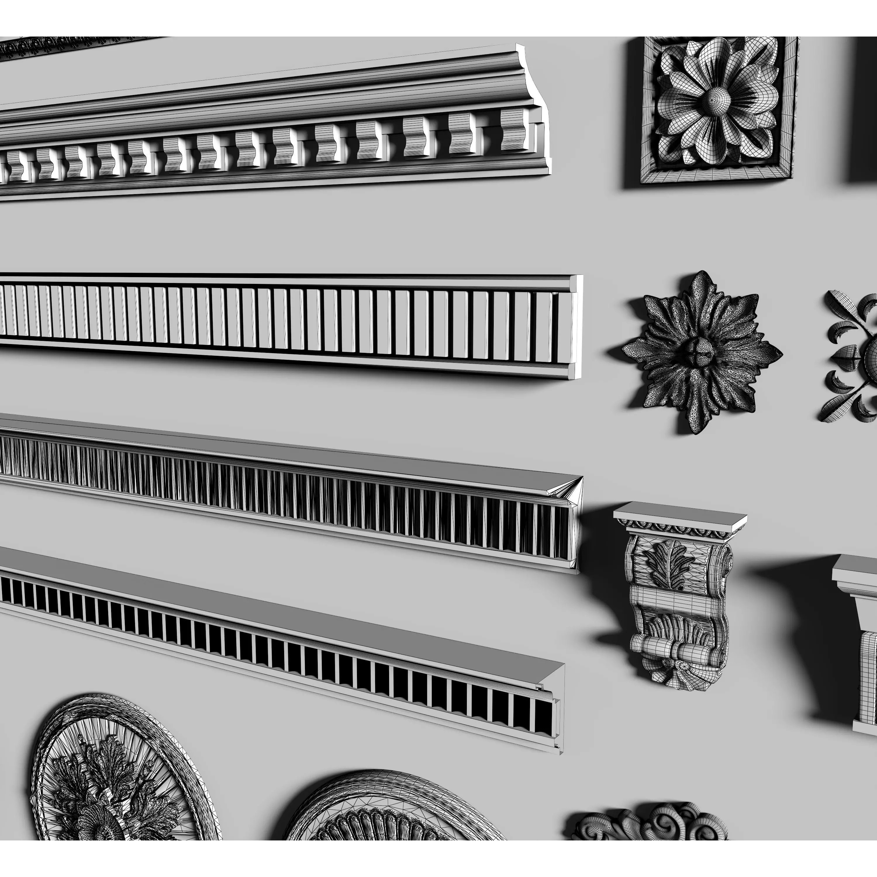 Stucco Molding Frame 3D Model – Low Poly Architectural Decoration, FBX, OBJ - View 20