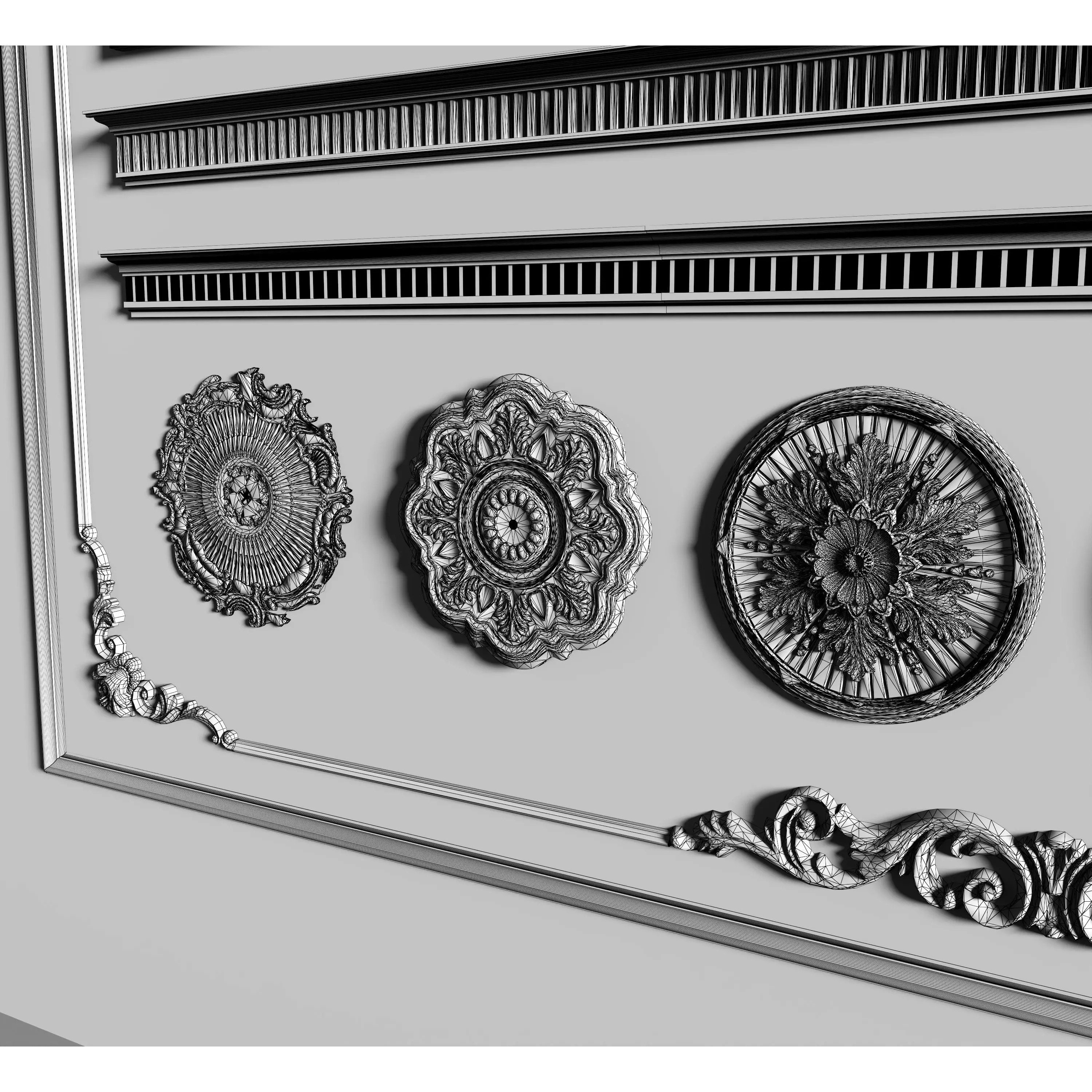 Stucco Molding Frame 3D Model – Low Poly Architectural Decoration, FBX, OBJ - View 21