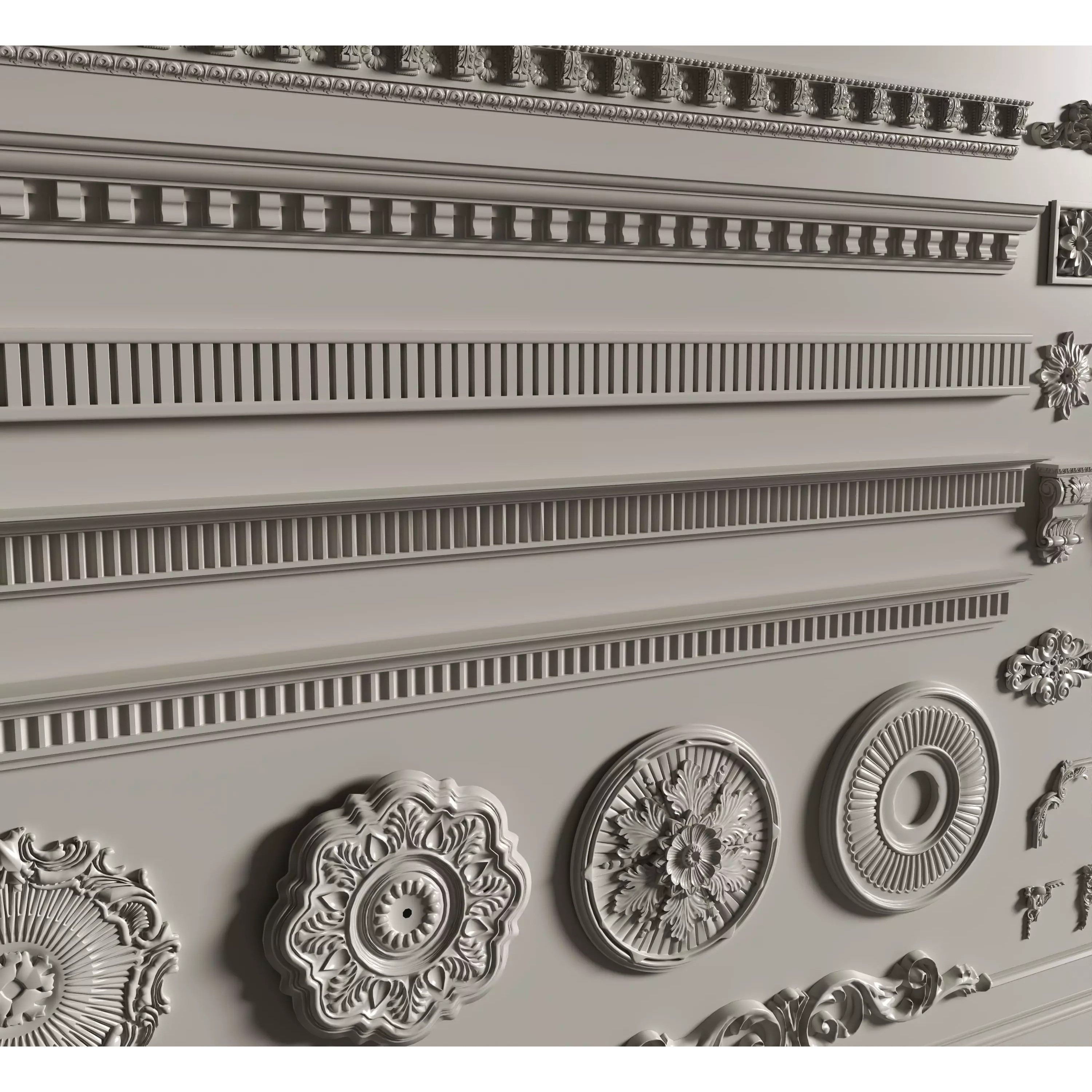 Stucco Molding Frame 3D Model – Low Poly Architectural Decoration, FBX, OBJ - View 3