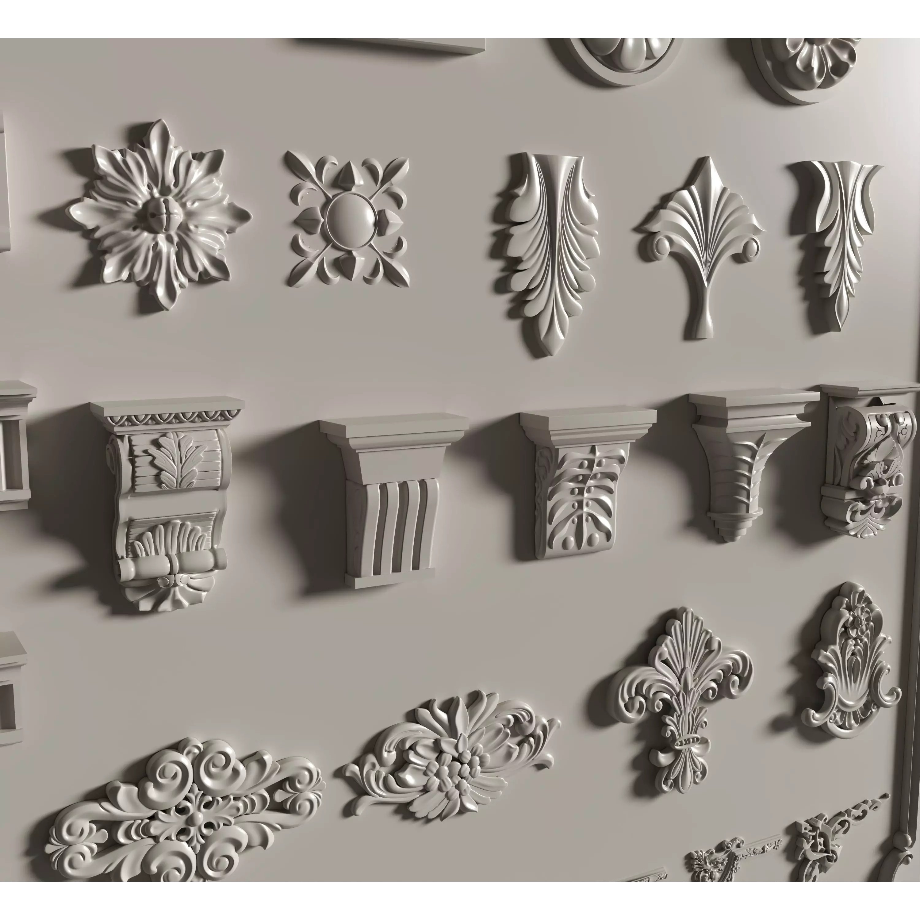 Stucco Molding Frame 3D Model – Low Poly Architectural Decoration, FBX, OBJ - View 4
