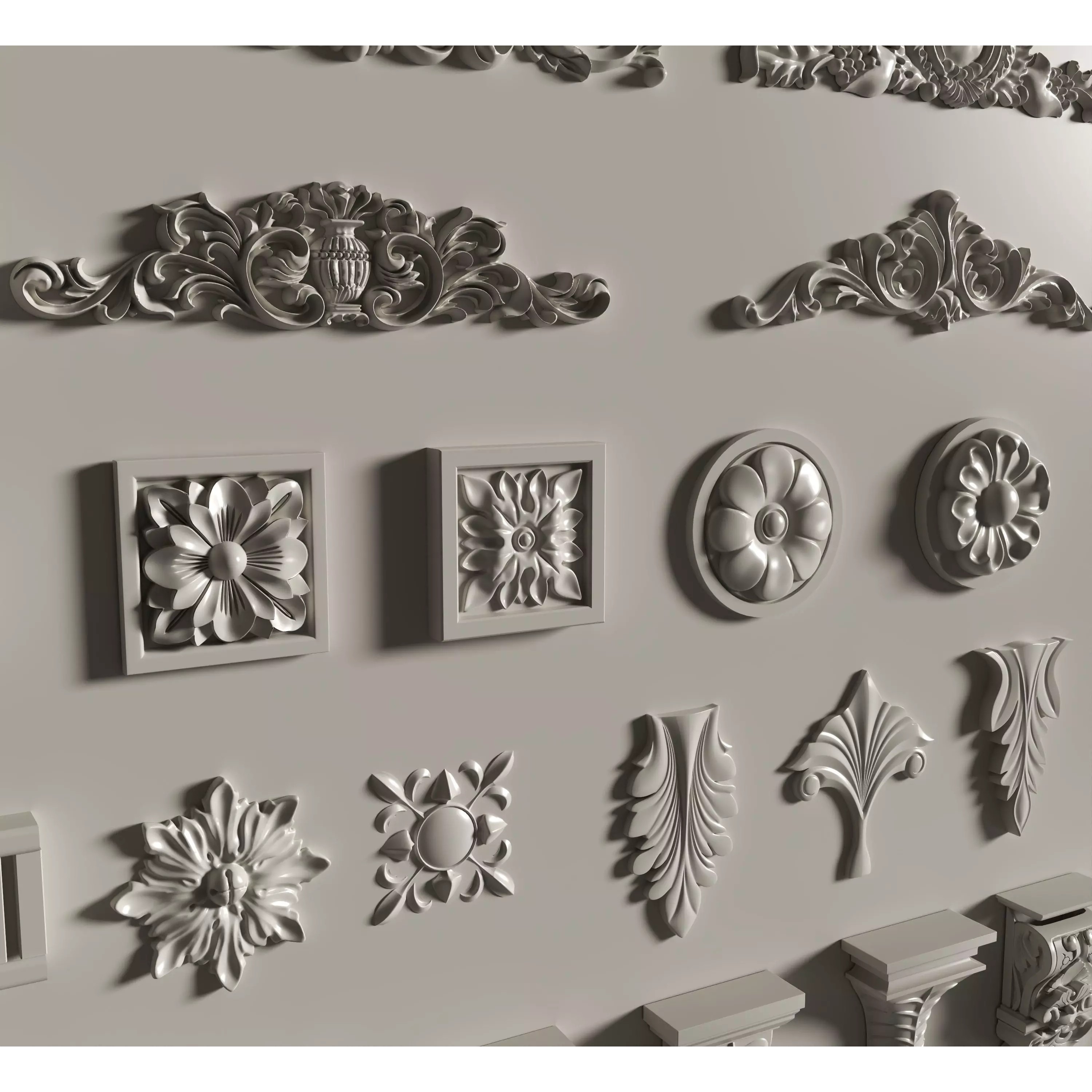 Stucco Molding Frame 3D Model – Low Poly Architectural Decoration, FBX, OBJ - View 5