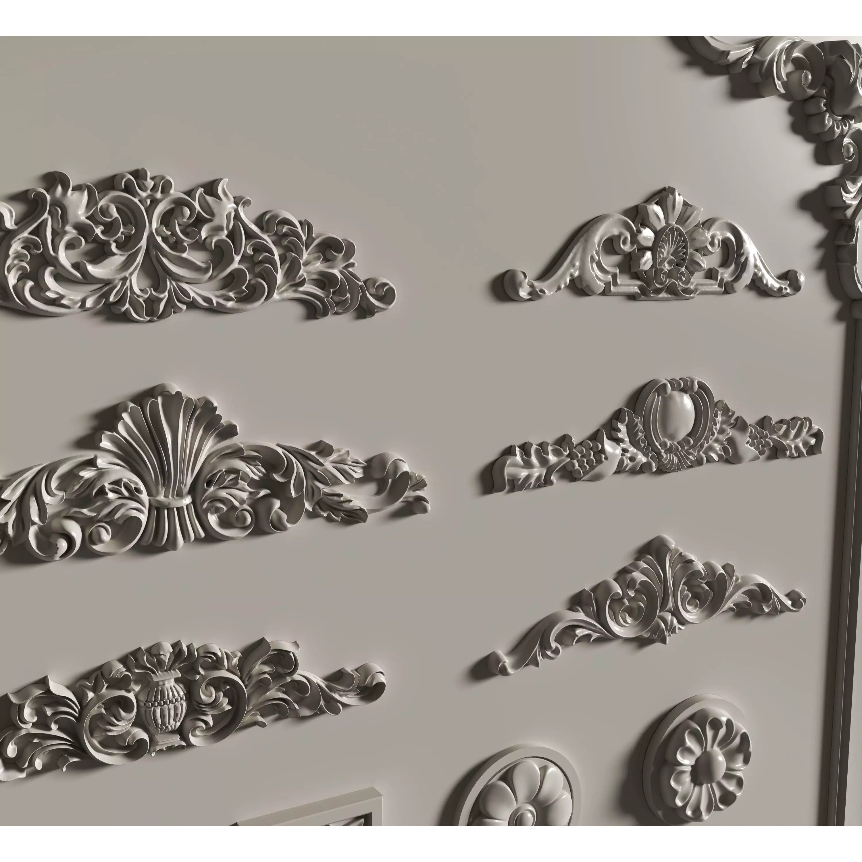 Stucco Molding Frame 3D Model – Low Poly Architectural Decoration, FBX, OBJ - View 6