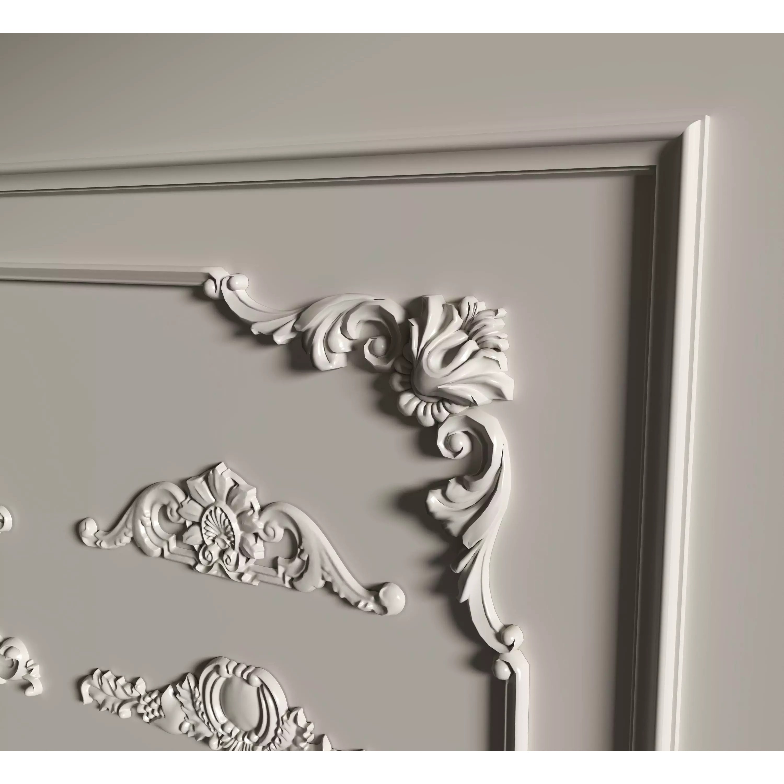 Stucco Molding Frame 3D Model – Low Poly Architectural Decoration, FBX, OBJ - View 7