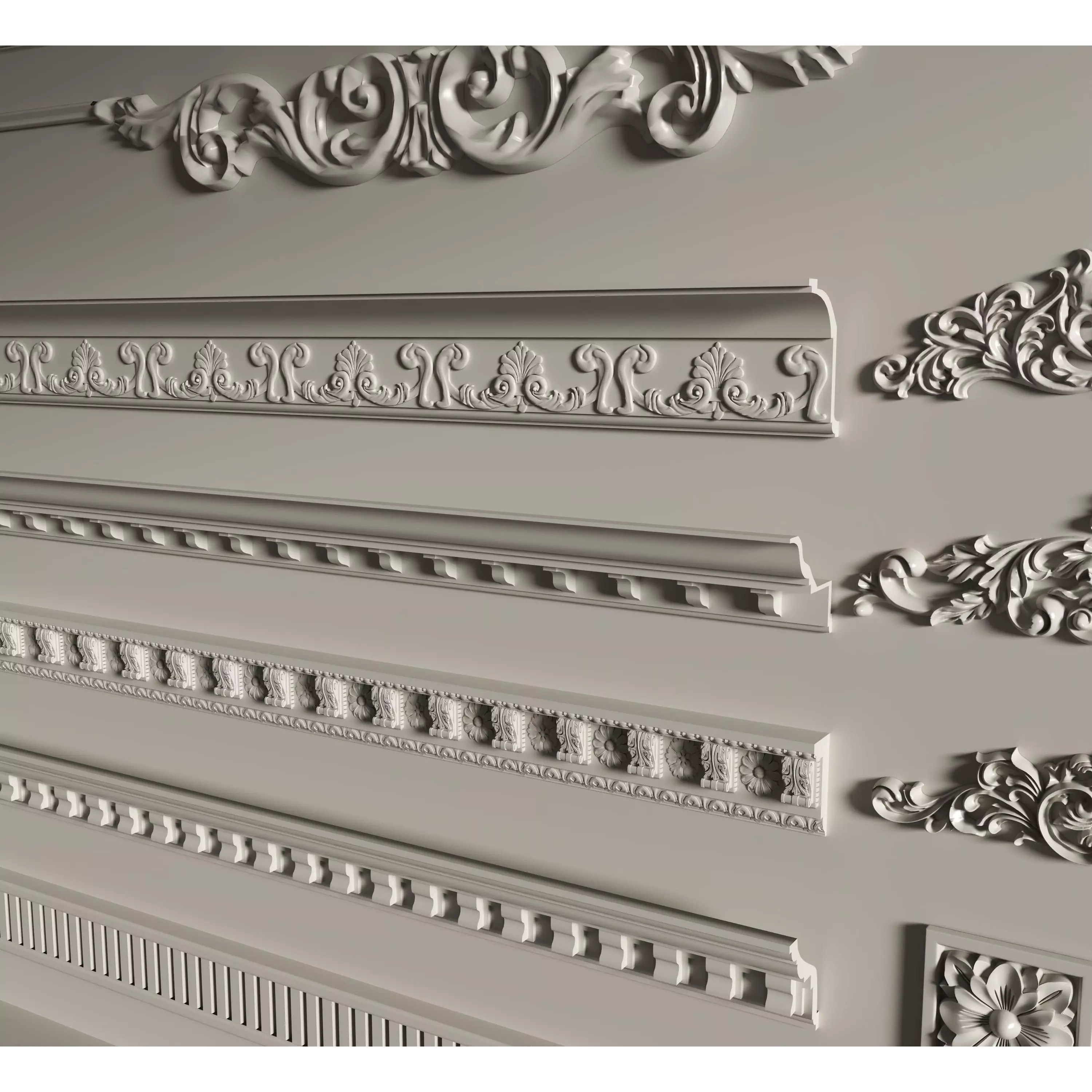 Stucco Molding Frame 3D Model – Low Poly Architectural Decoration, FBX, OBJ - View 8