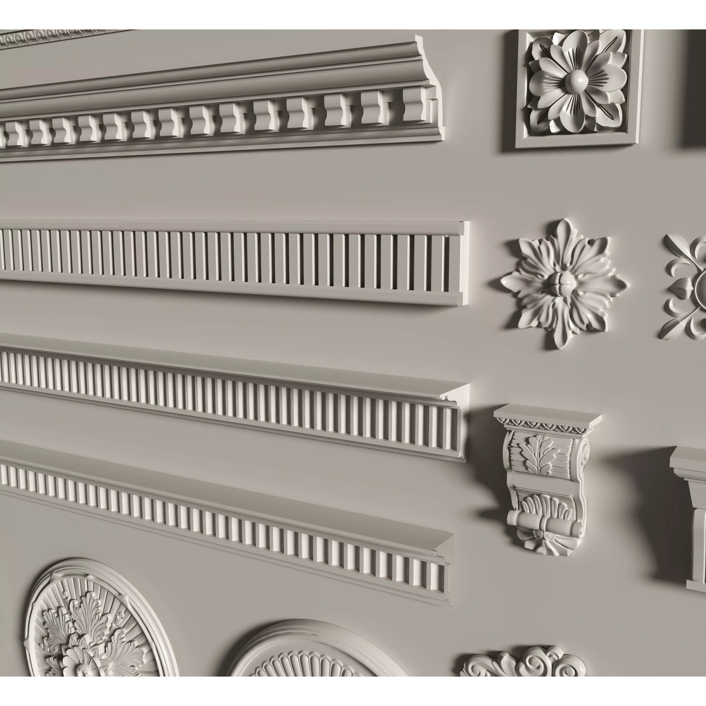 Stucco Molding Frame 3D Model – Low Poly Architectural Decoration, FBX, OBJ - View 9