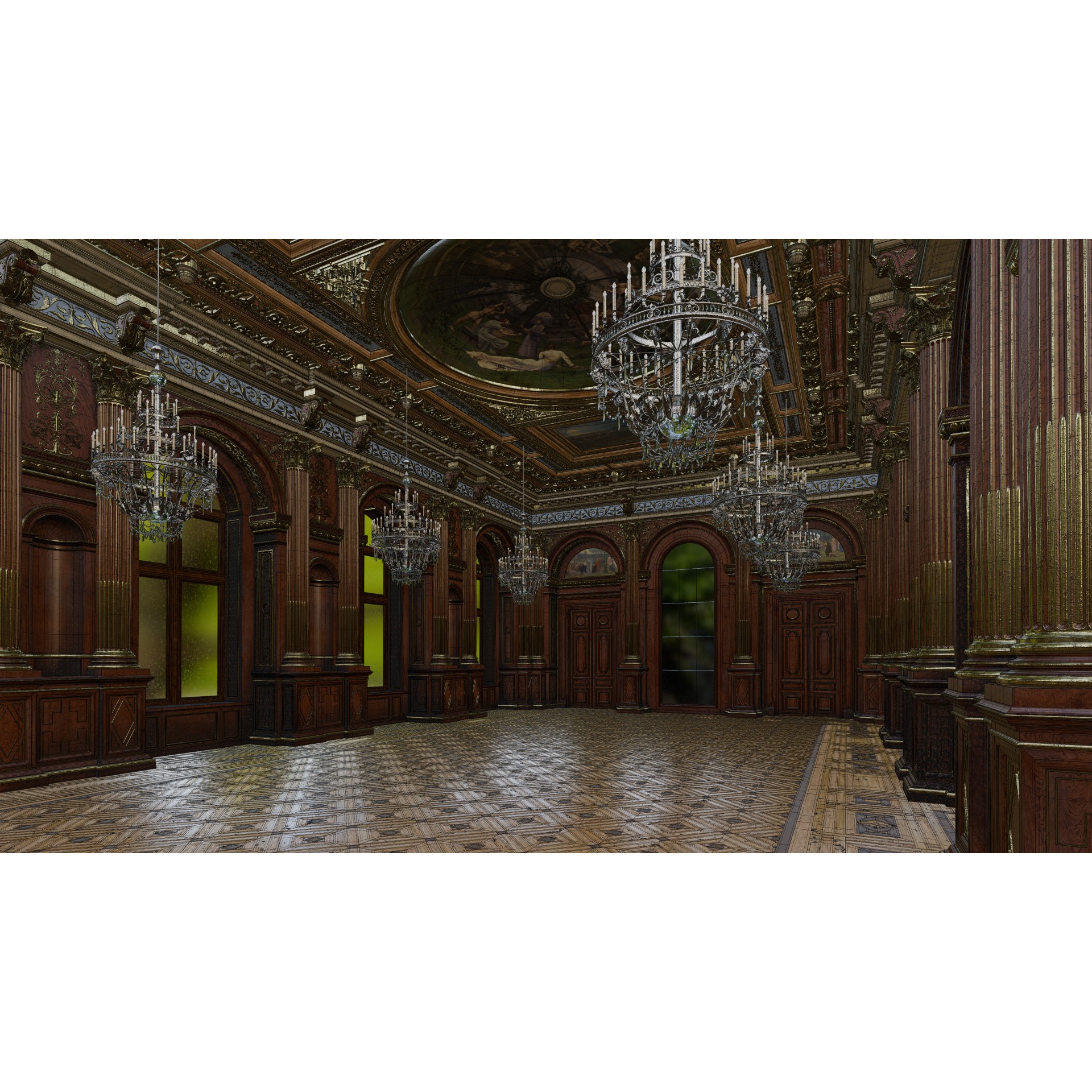 Grand Hall 3D Model – Classical Ballroom with PBR Textures, FBX - View 12