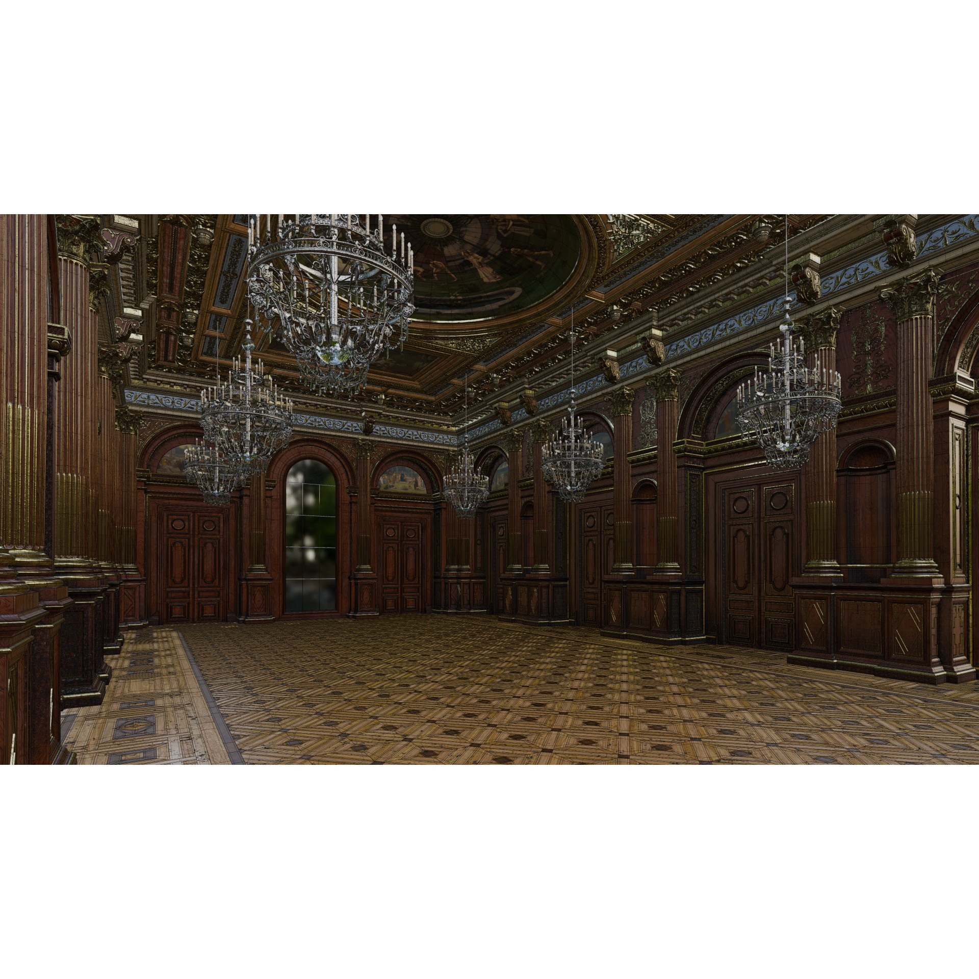 Grand Hall 3D Model – Classical Ballroom with PBR Textures, FBX - View 13