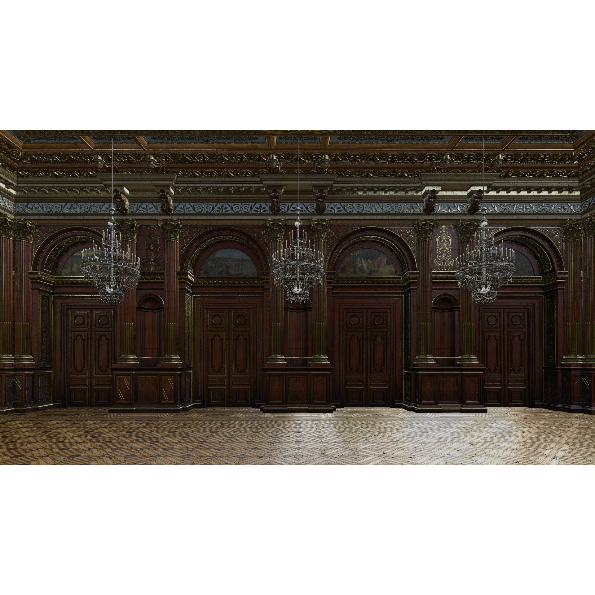 Grand Hall 3D Model – Classical Ballroom with PBR Textures, FBX - View 15