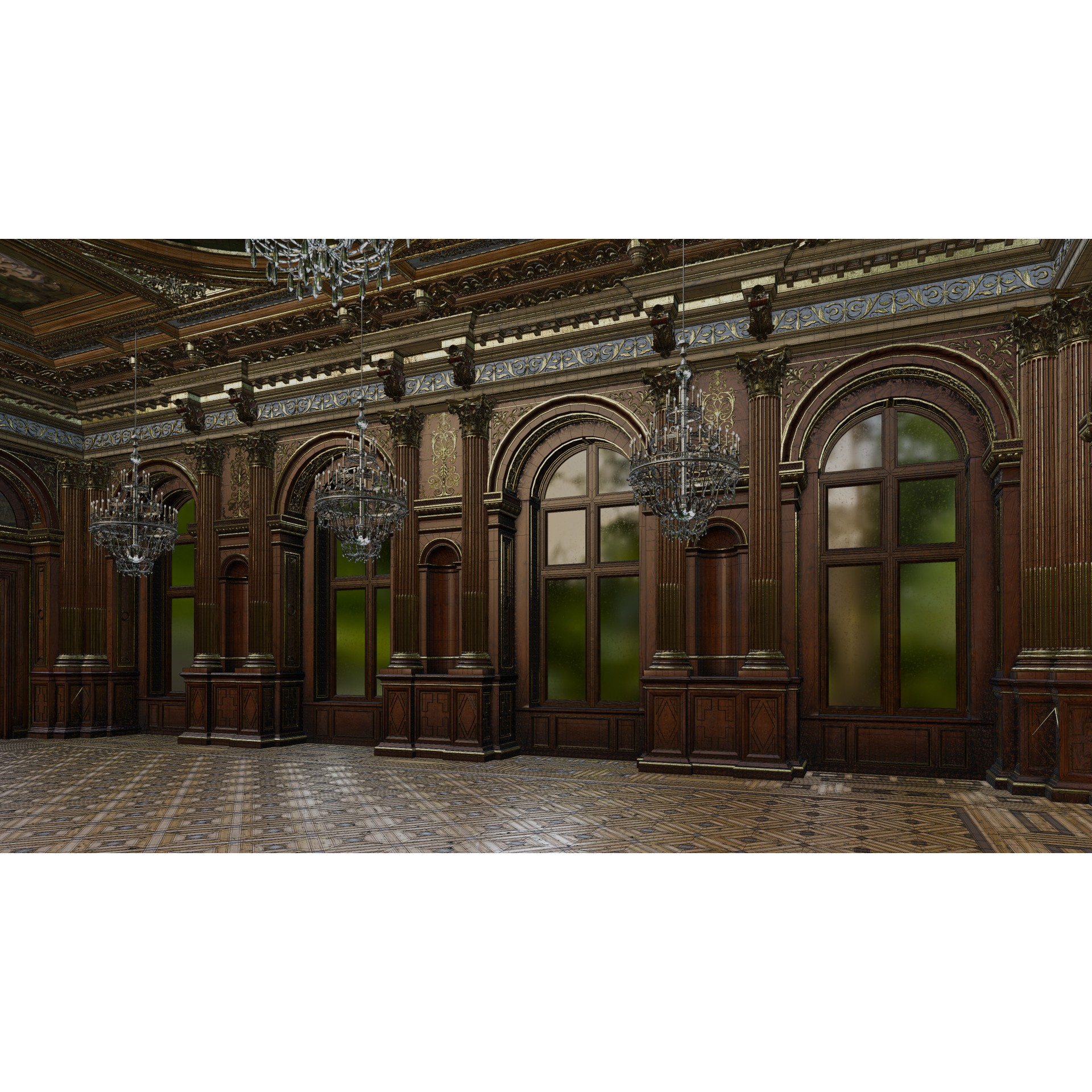 Grand Hall 3D Model – Classical Ballroom with PBR Textures, FBX - View 17