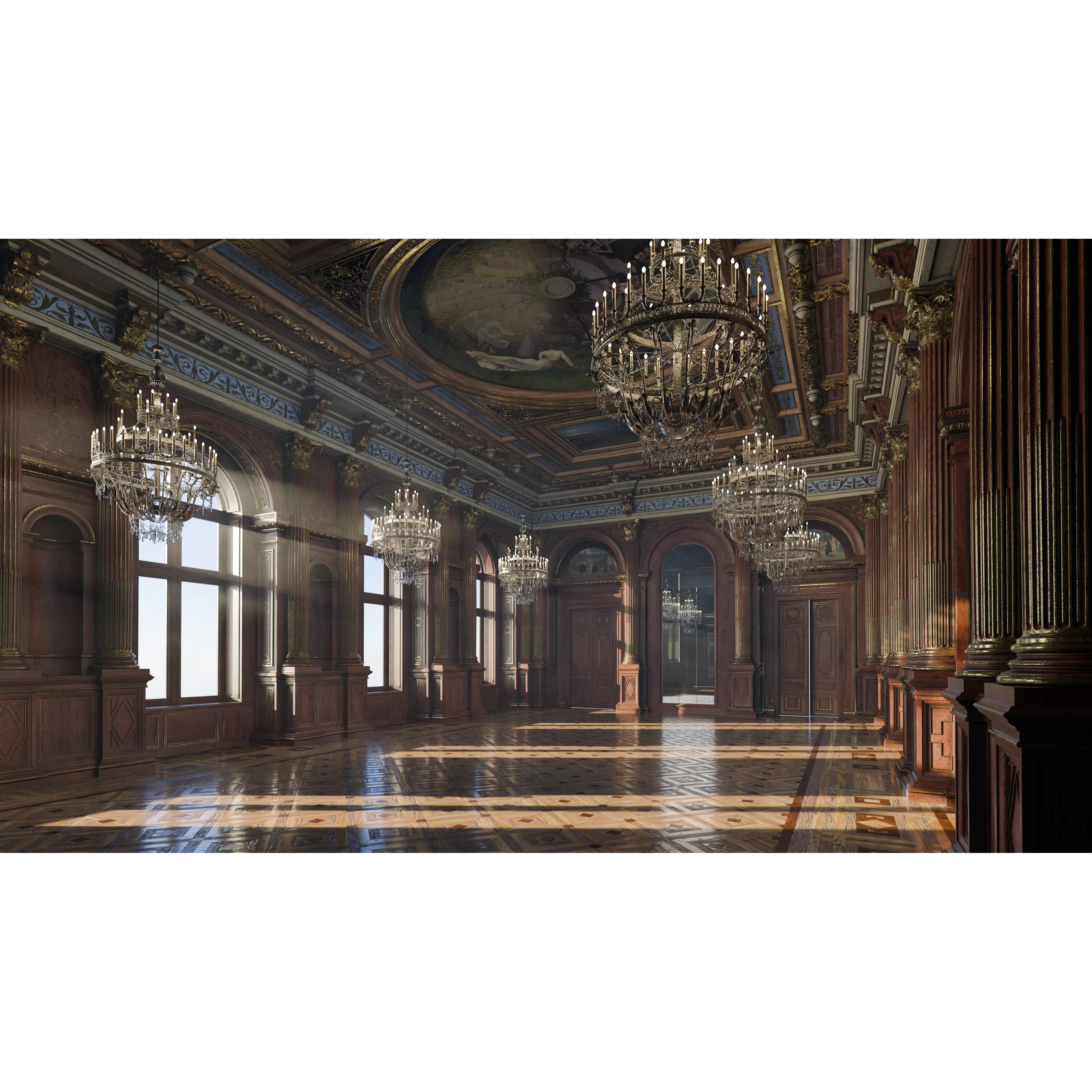 Grand Hall 3D Model – Classical Ballroom with PBR Textures, FBX - View 2