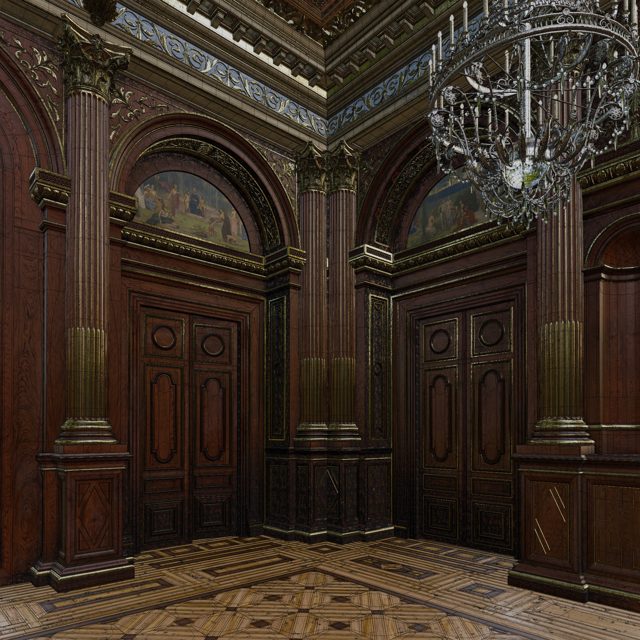 Grand Hall 3D Model – Classical Ballroom with PBR Textures, FBX - View 21
