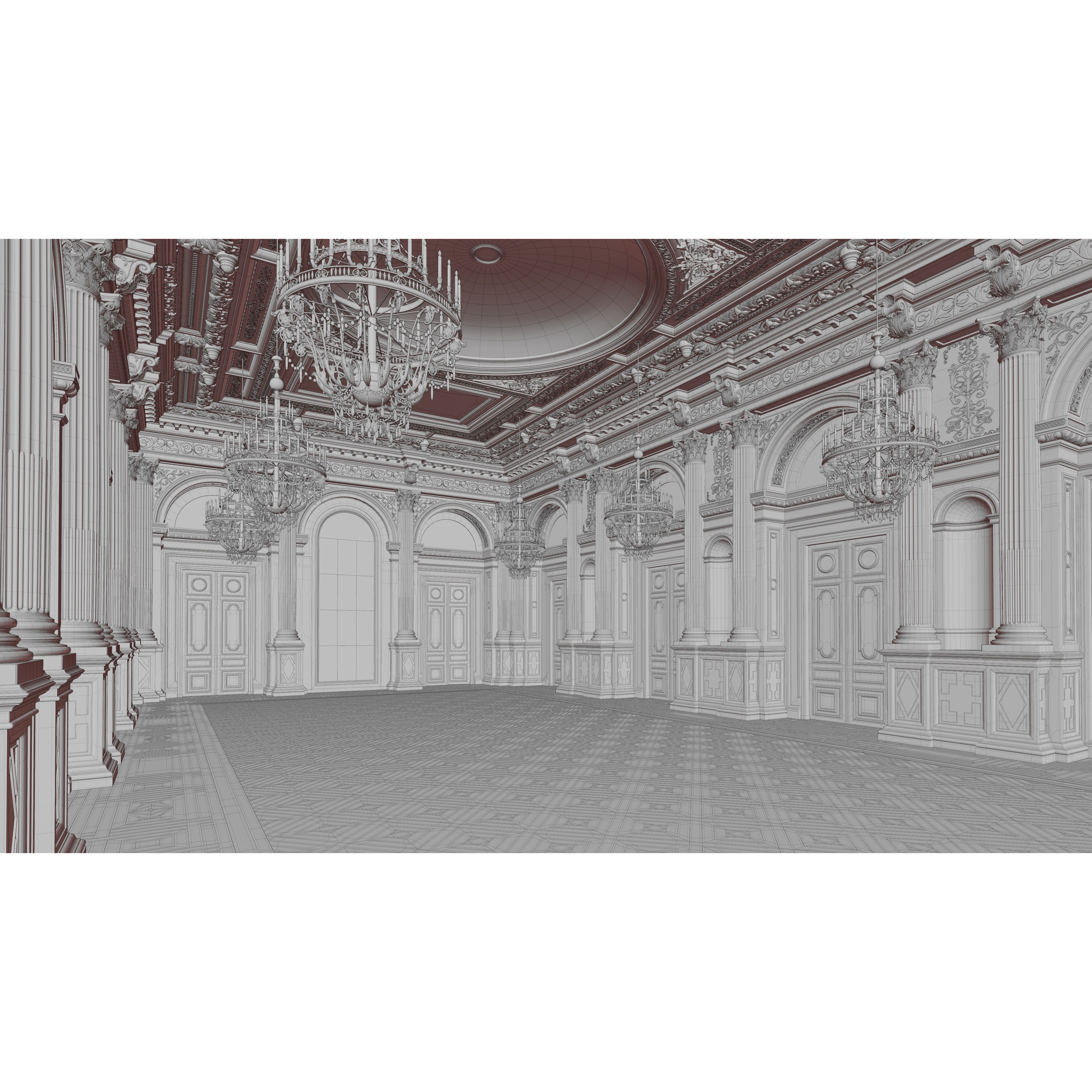 Grand Hall 3D Model – Classical Ballroom with PBR Textures, FBX - View 22