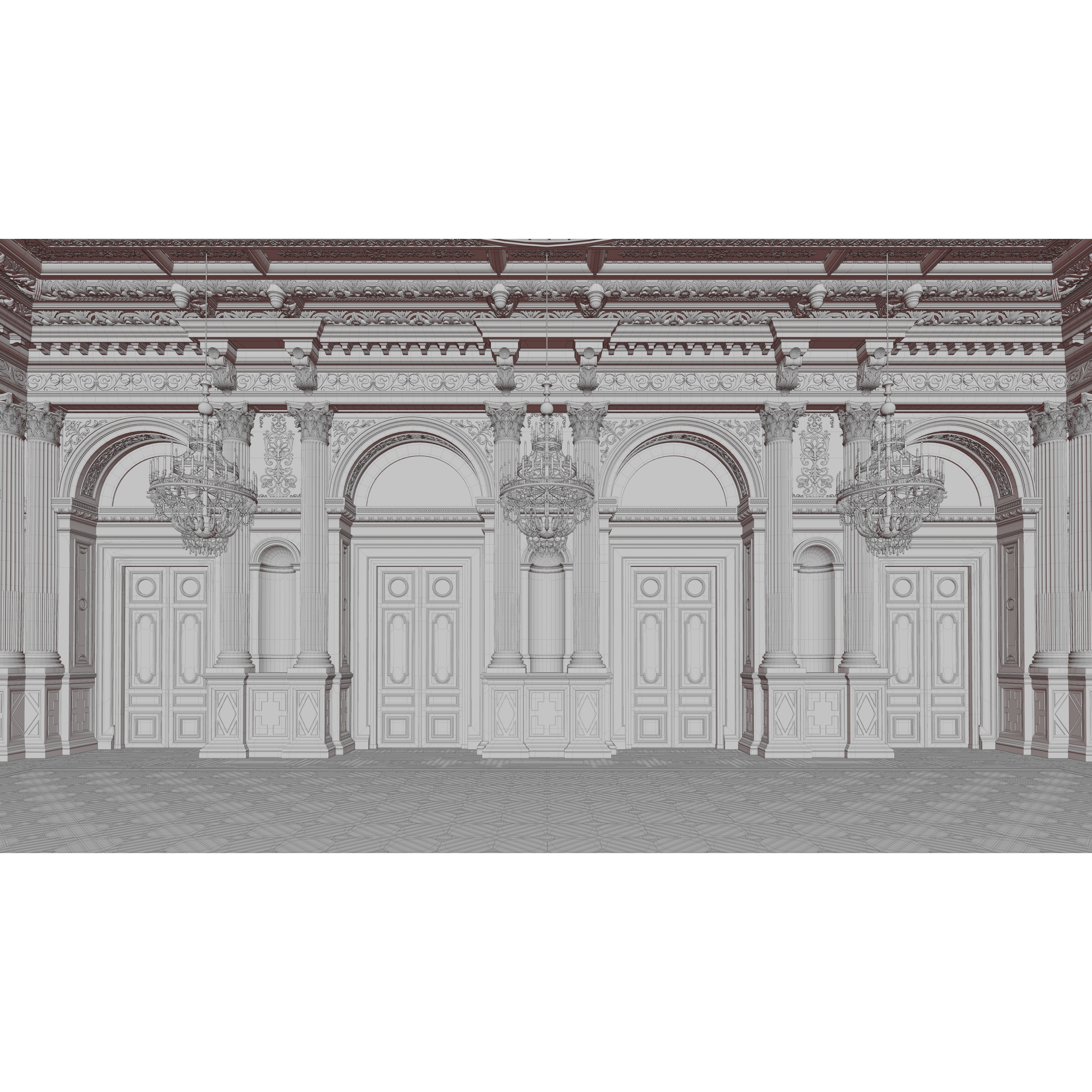 Grand Hall 3D Model – Classical Ballroom with PBR Textures, FBX - View 23