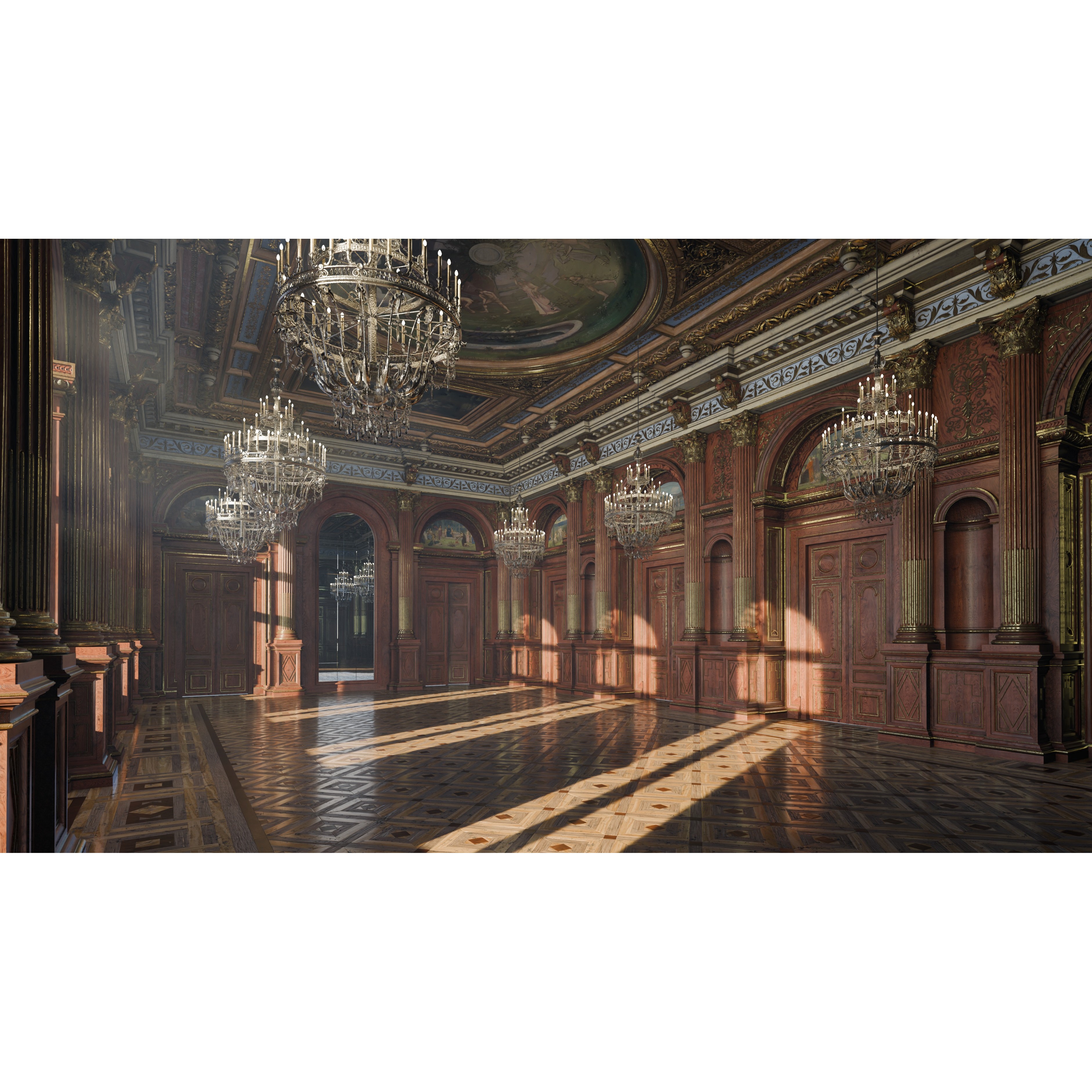 Grand Hall 3D Model – Classical Ballroom with PBR Textures, FBX - View 3