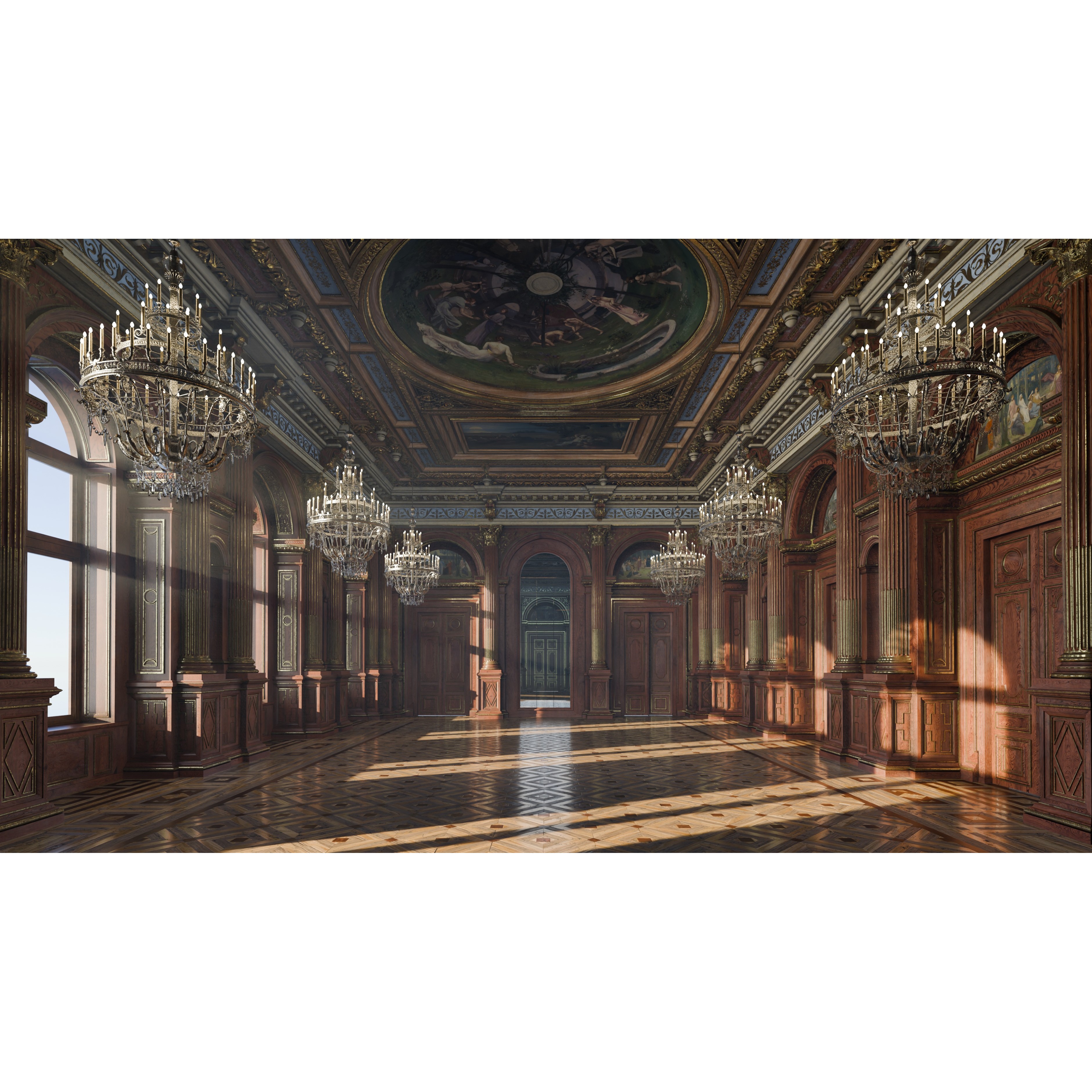 Grand Hall 3D Model – Classical Ballroom with PBR Textures, FBX - View 4