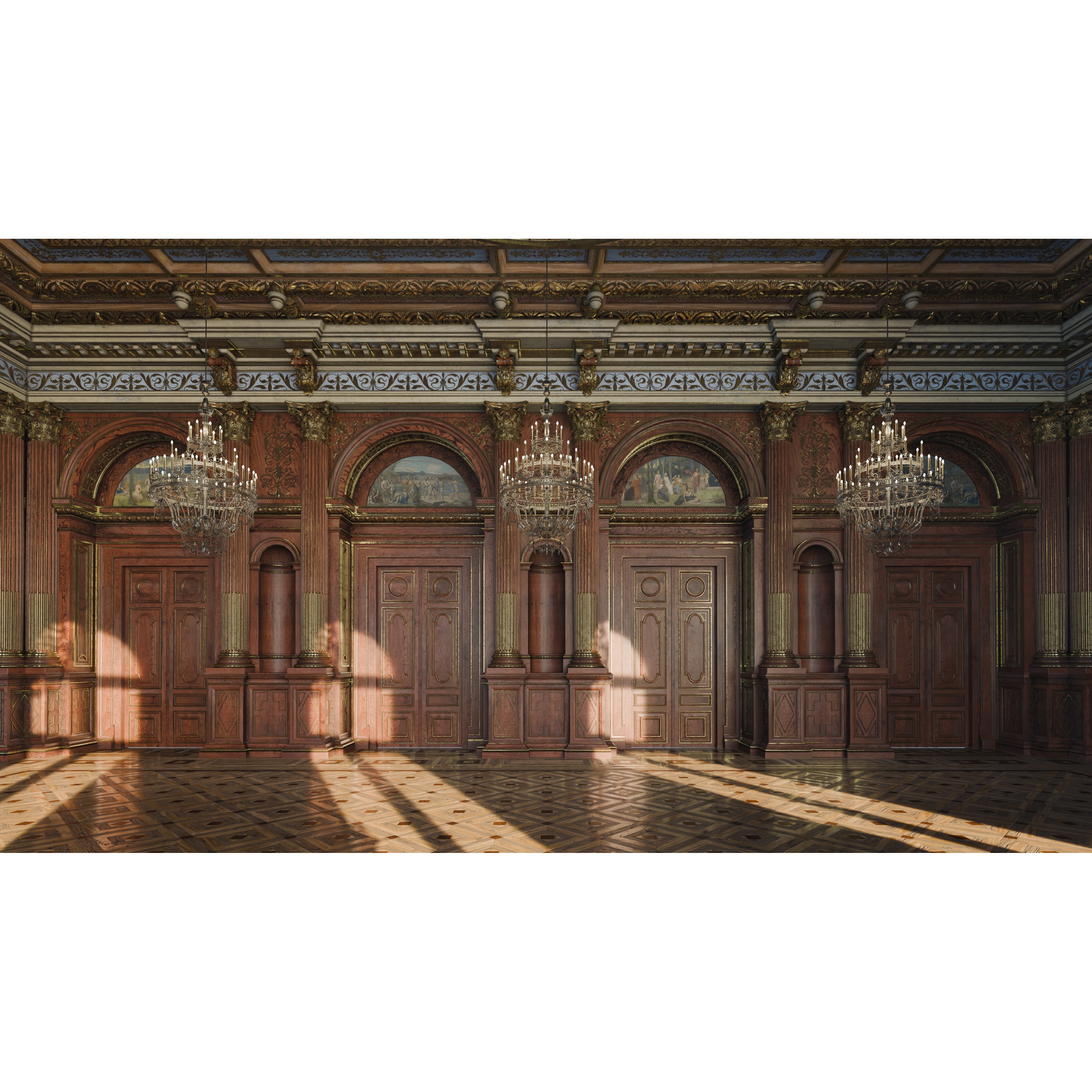 Grand Hall 3D Model – Classical Ballroom with PBR Textures, FBX - View 5