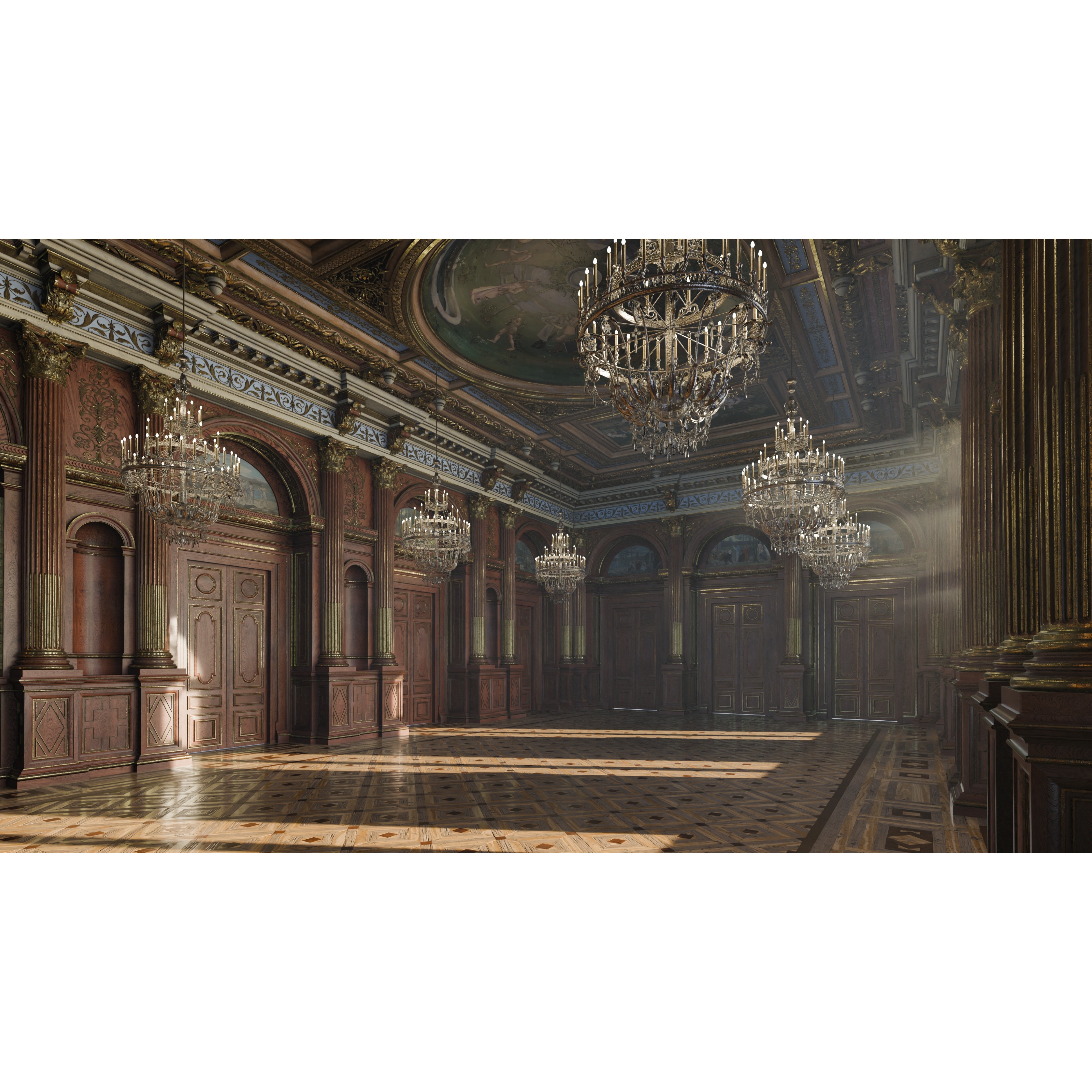 Grand Hall 3D Model – Classical Ballroom with PBR Textures, FBX - View 6