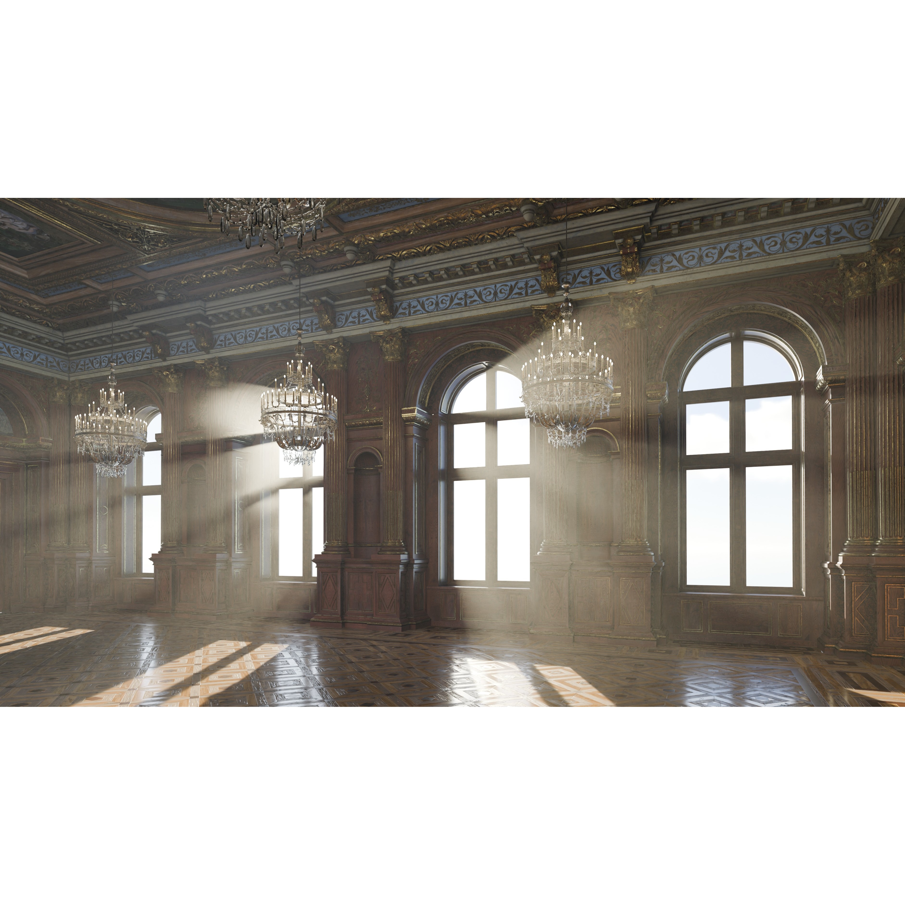 Grand Hall 3D Model – Classical Ballroom with PBR Textures, FBX - View 7