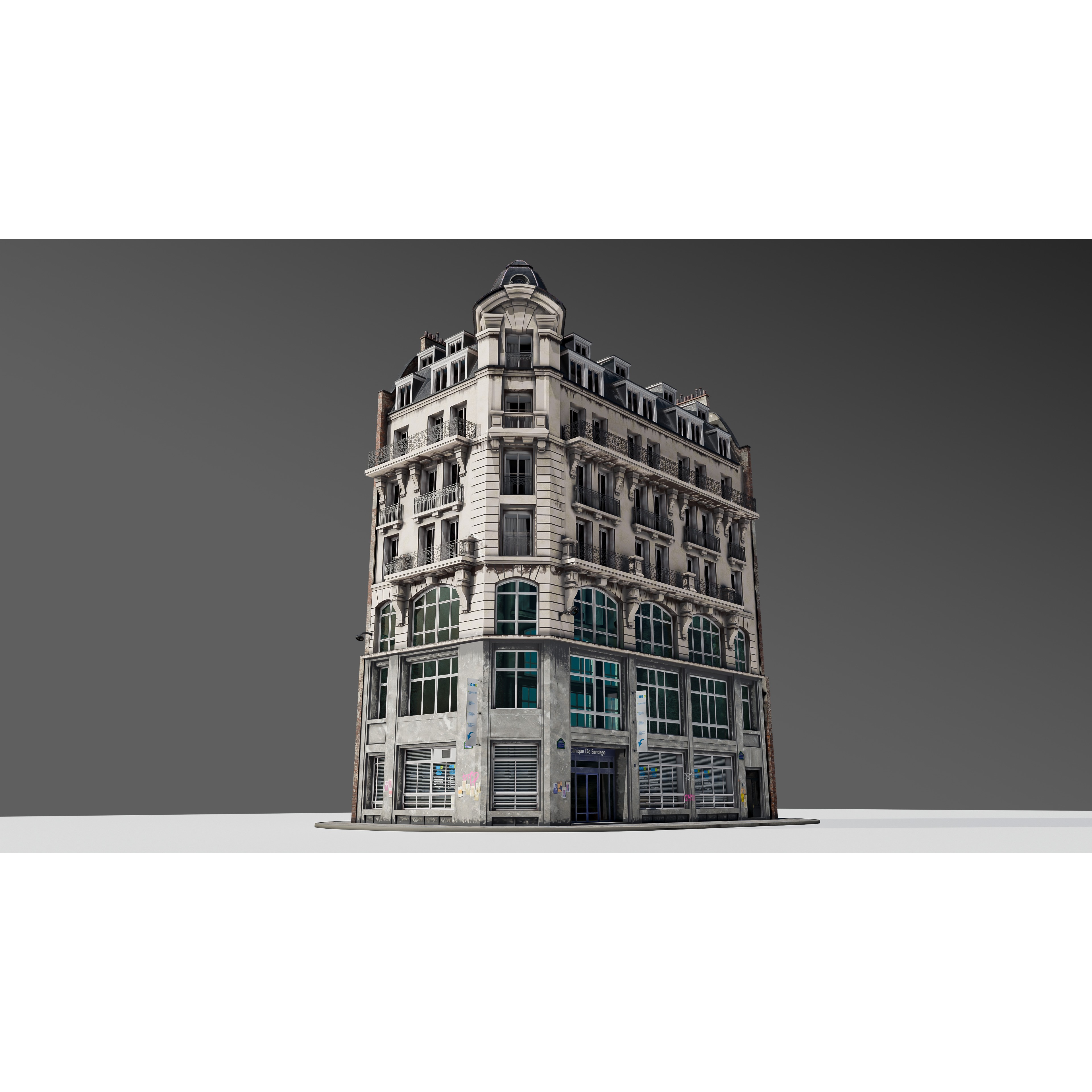 Parisian Street Corner Building 3D Model – Architectural PBR Asset, Blender - View 3