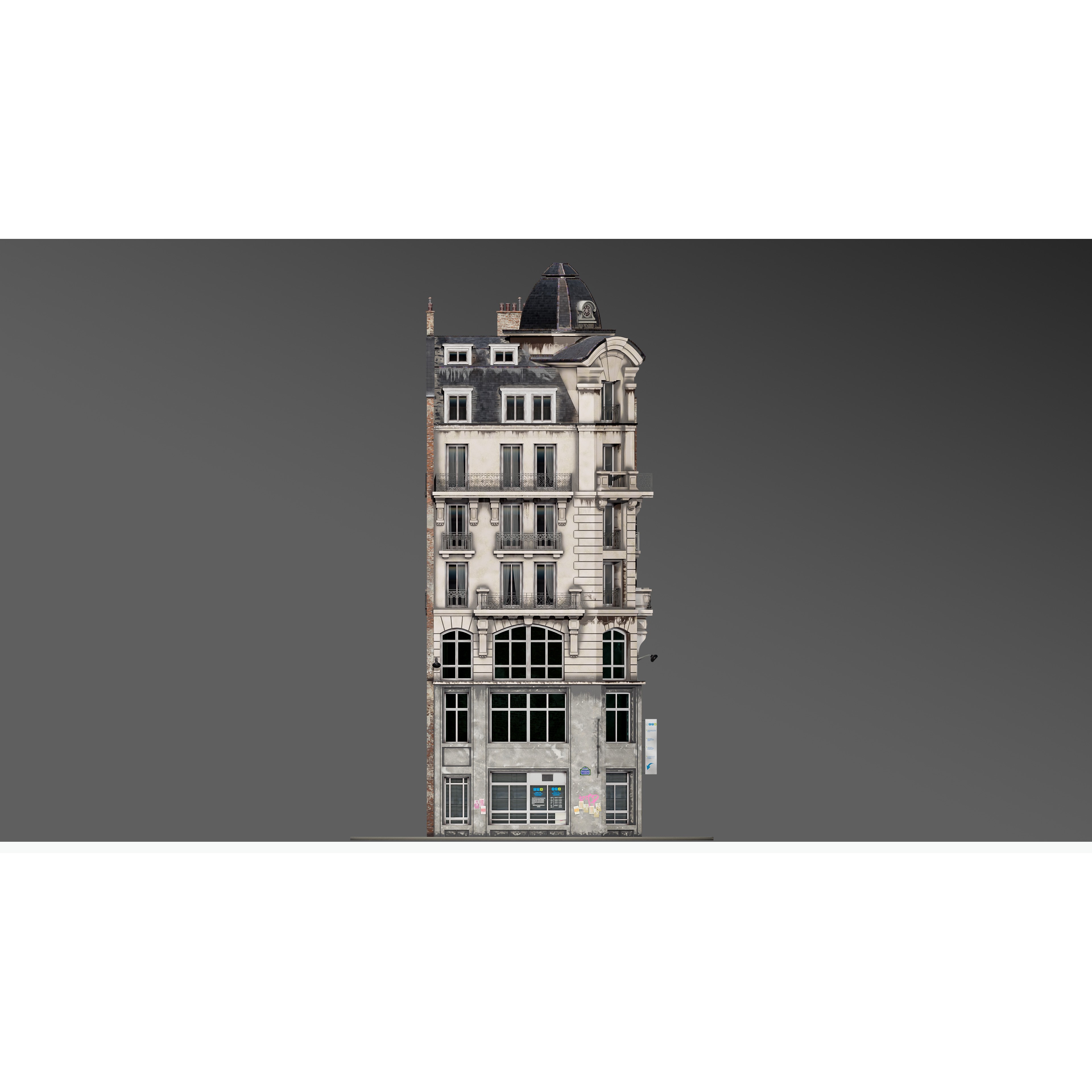 Parisian Street Corner Building 3D Model – Architectural PBR Asset, Blender - View 30