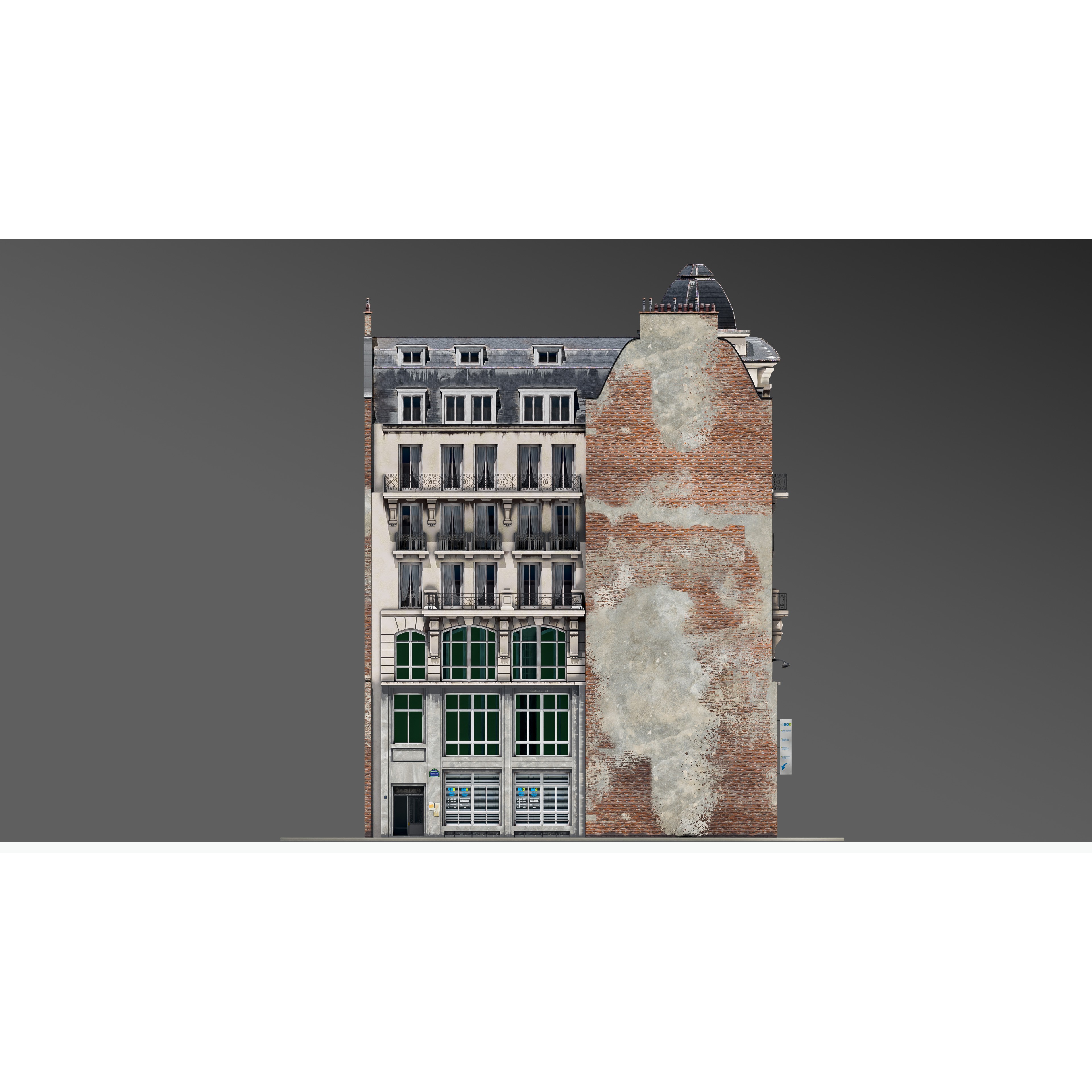 Parisian Street Corner Building 3D Model – Architectural PBR Asset, Blender - View 34